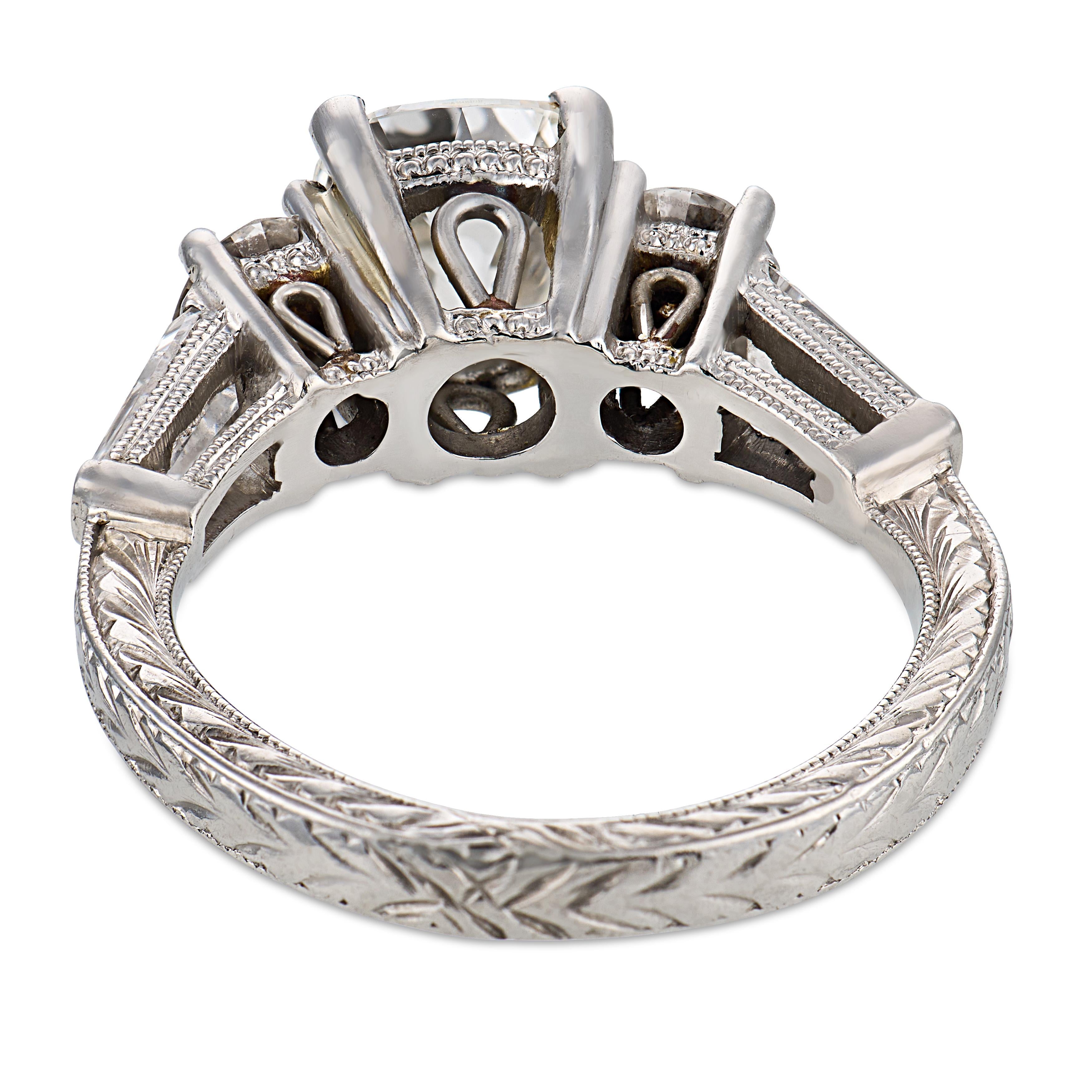 Vintage GIA 1.74 carat old mine cut diamond platinum engagement ring