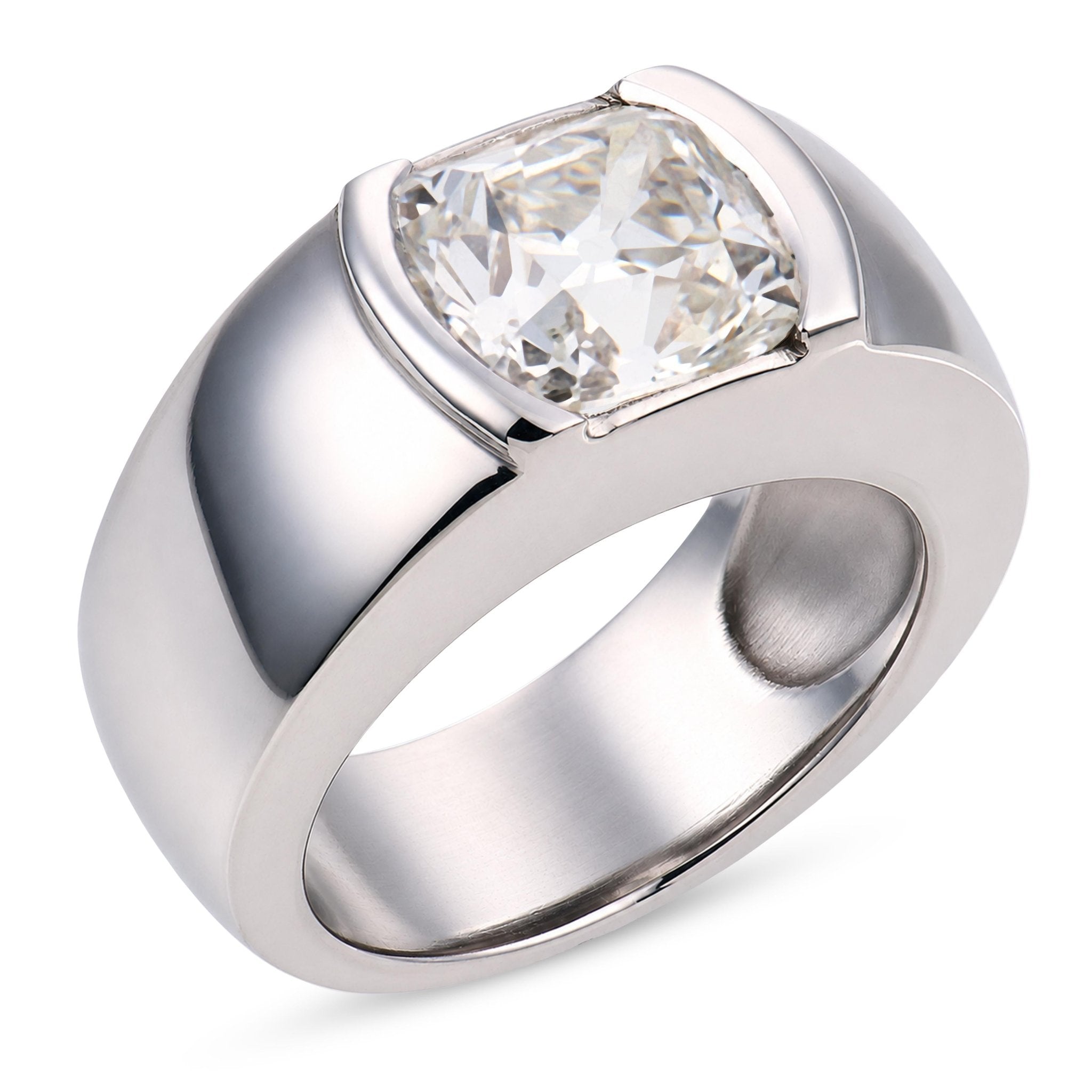 Vintage GIA 2.51 carat old mine cushion cut diamond 18k white gold ring