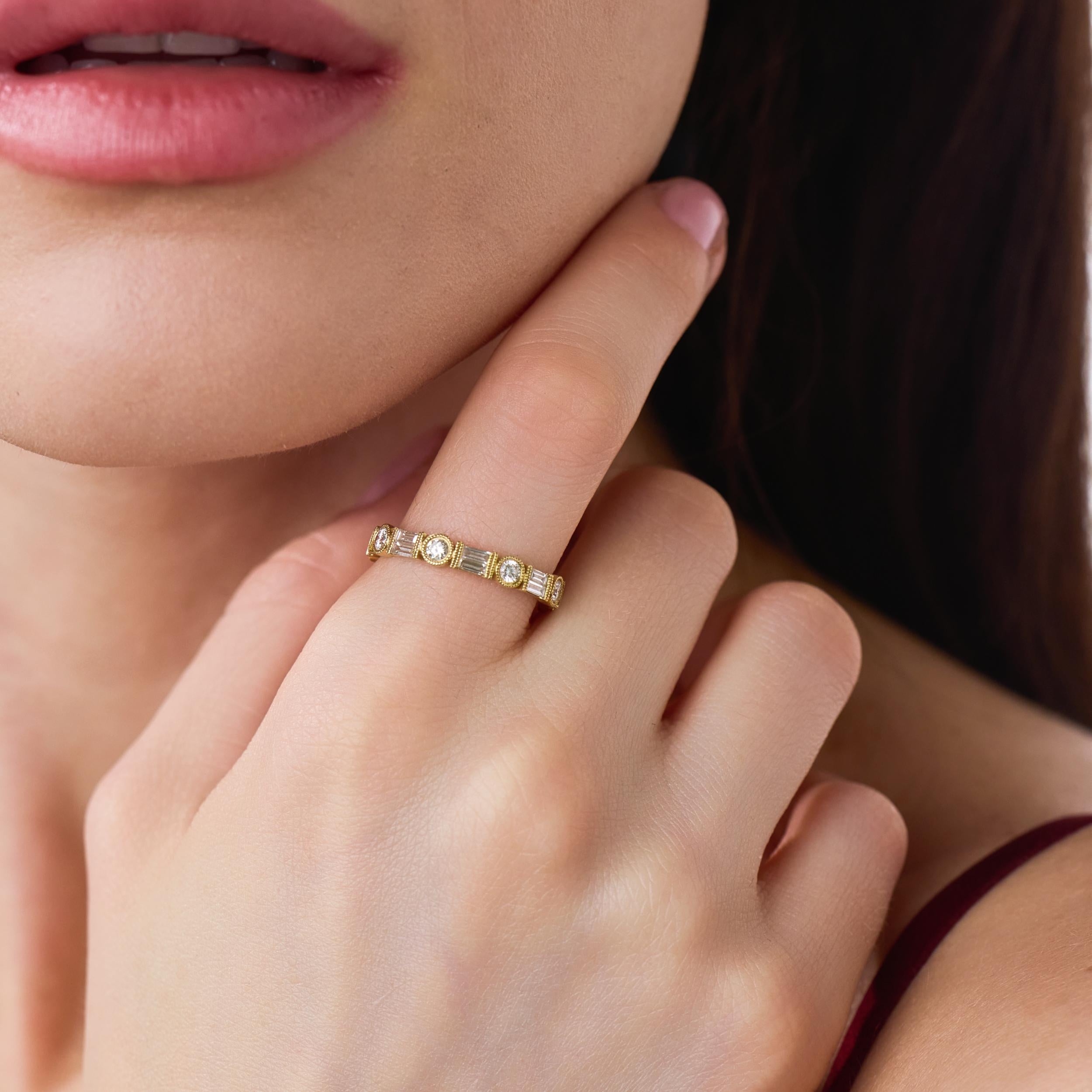 Contemporary 1.55 carat diamond 18k yellow gold eternity band