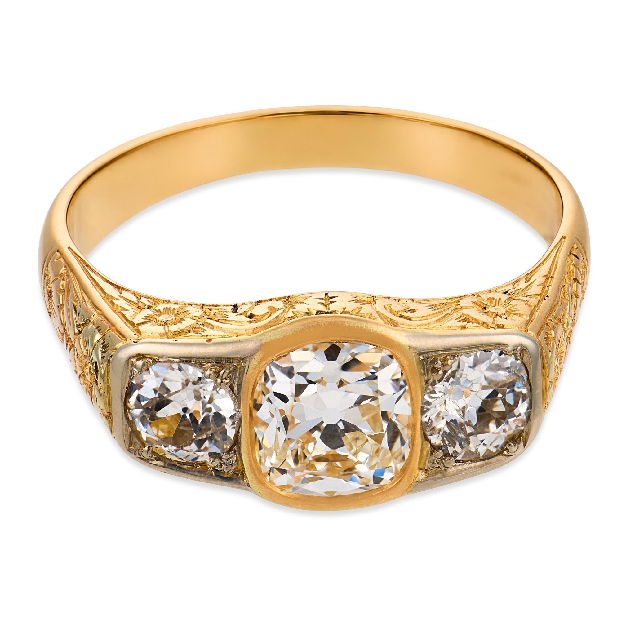 Victorian GIA 1.72 carat old mine cut diamond 18k yellow gold silver ring
