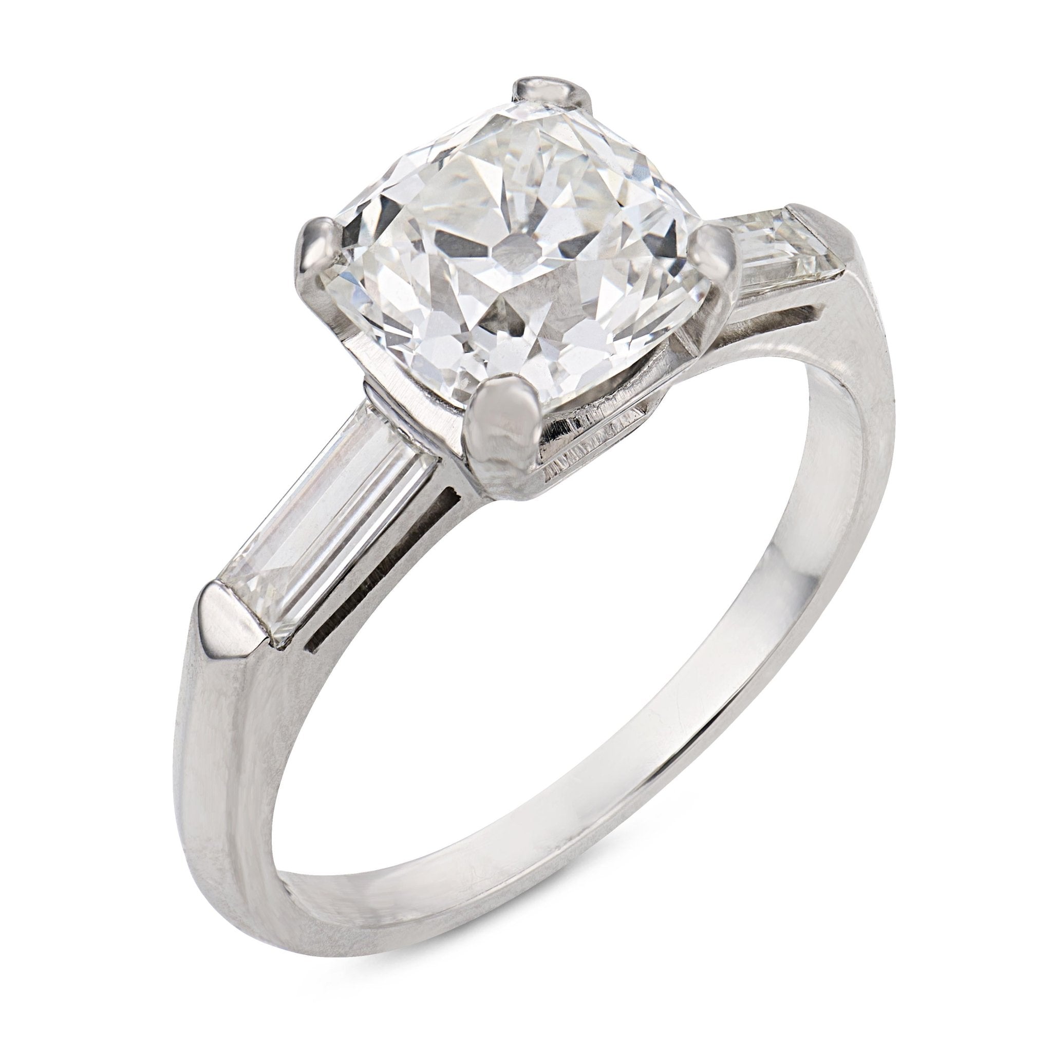 Mid Century GIA 2.11 carat old mine cut diamond platinum engagement ring