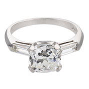 Mid Century GIA 2.11 carat old mine cut diamond platinum engagement ring
