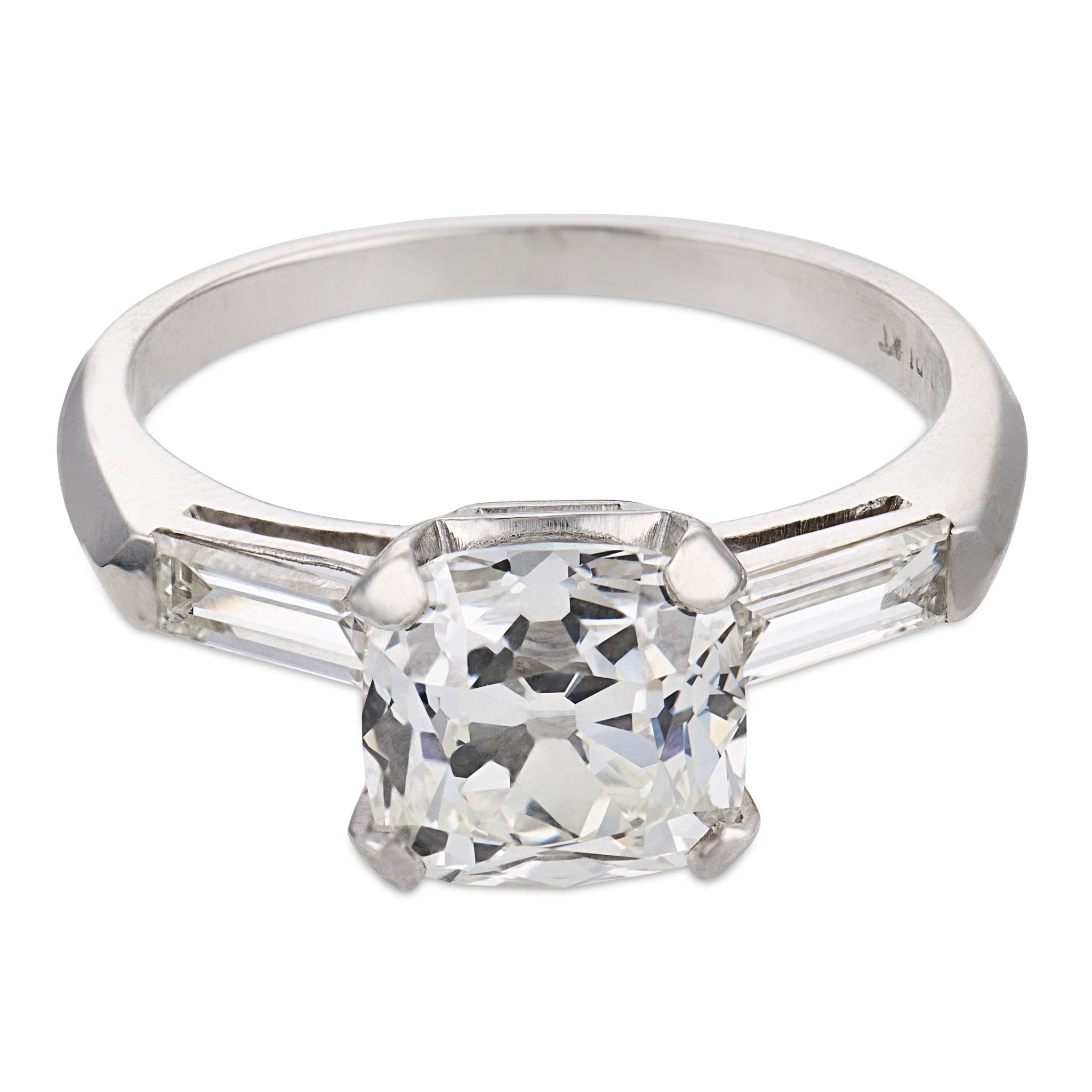 Mid Century GIA 2.11 carat old mine cut diamond platinum engagement ring