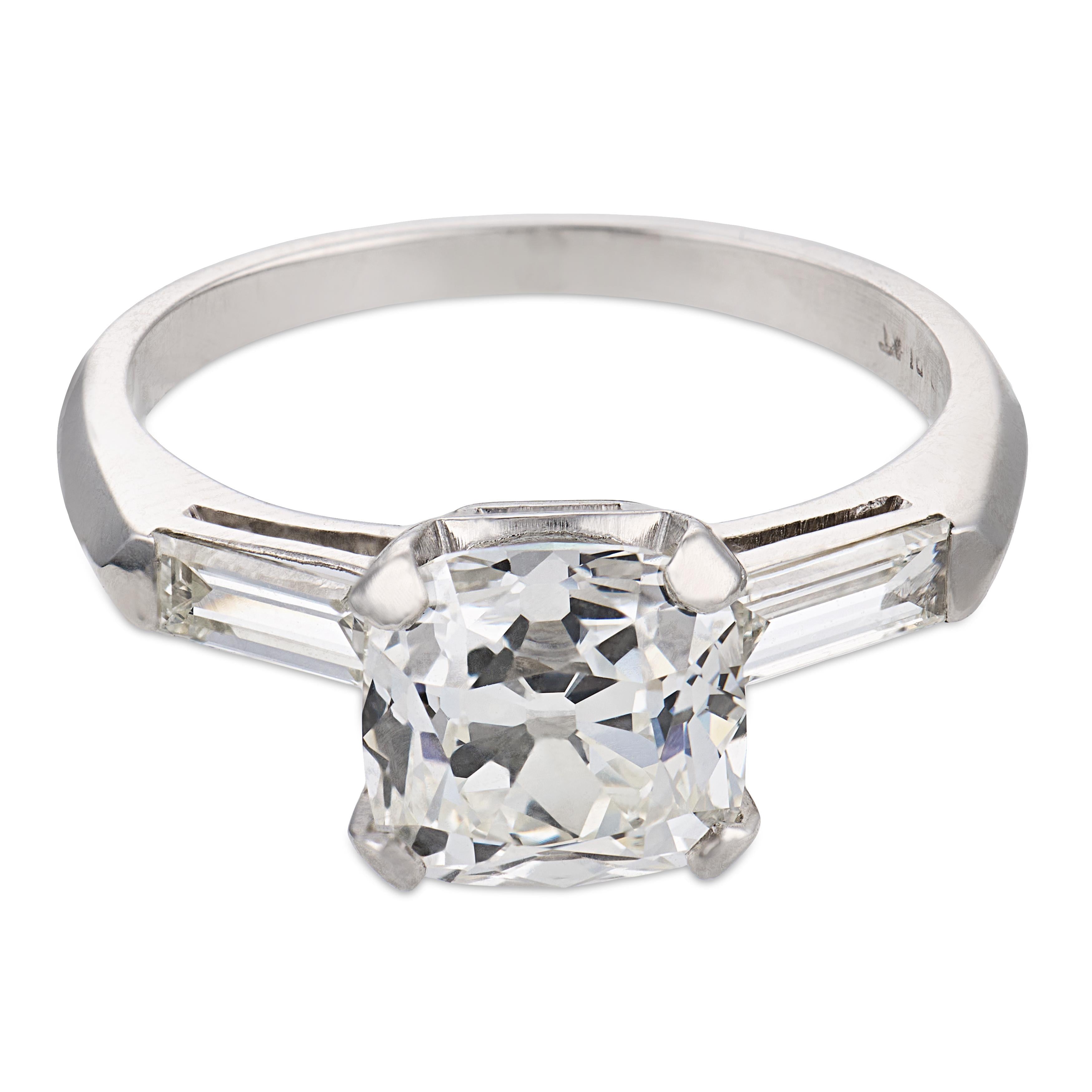 Mid Century GIA 2.11 carat old mine cut diamond platinum engagement ring