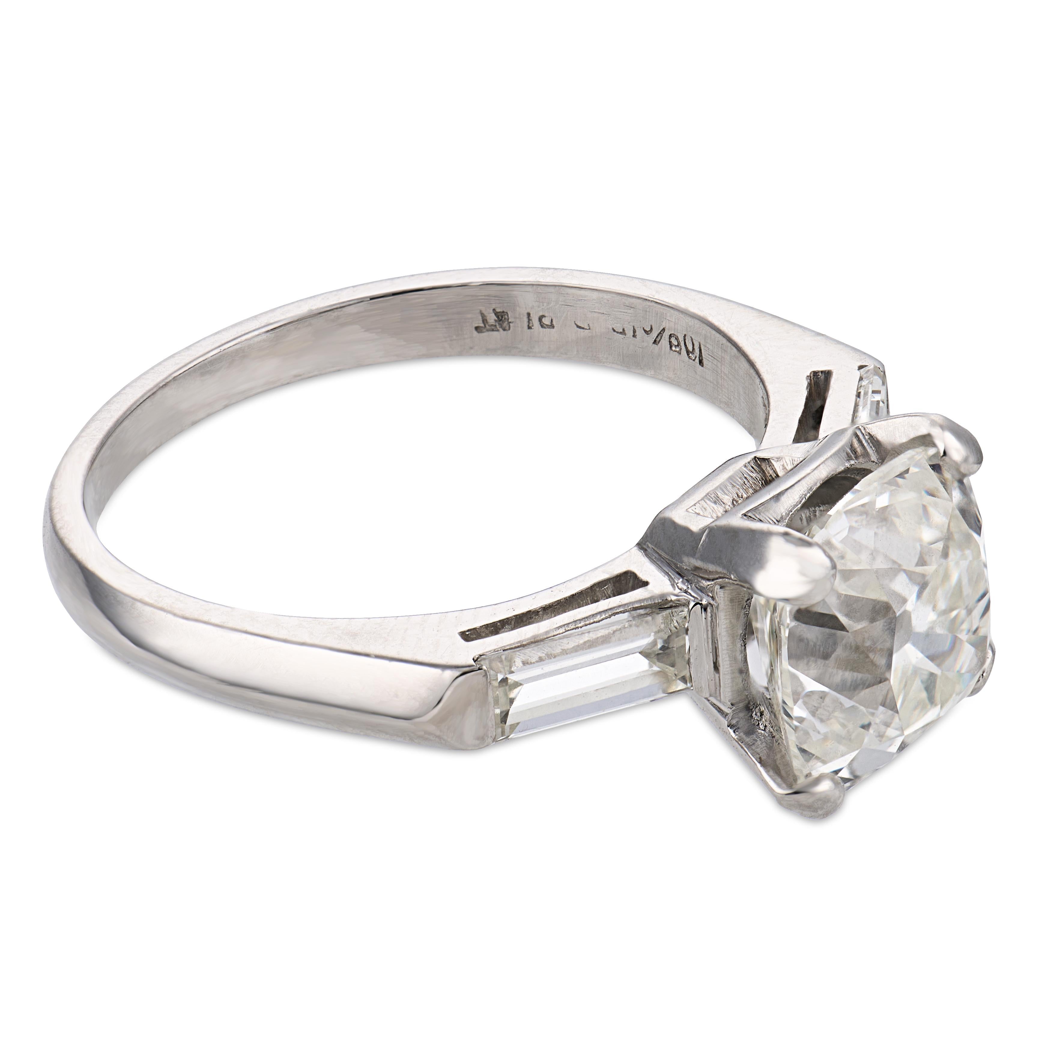 Mid Century GIA 2.11 carat old mine cut diamond platinum engagement ring