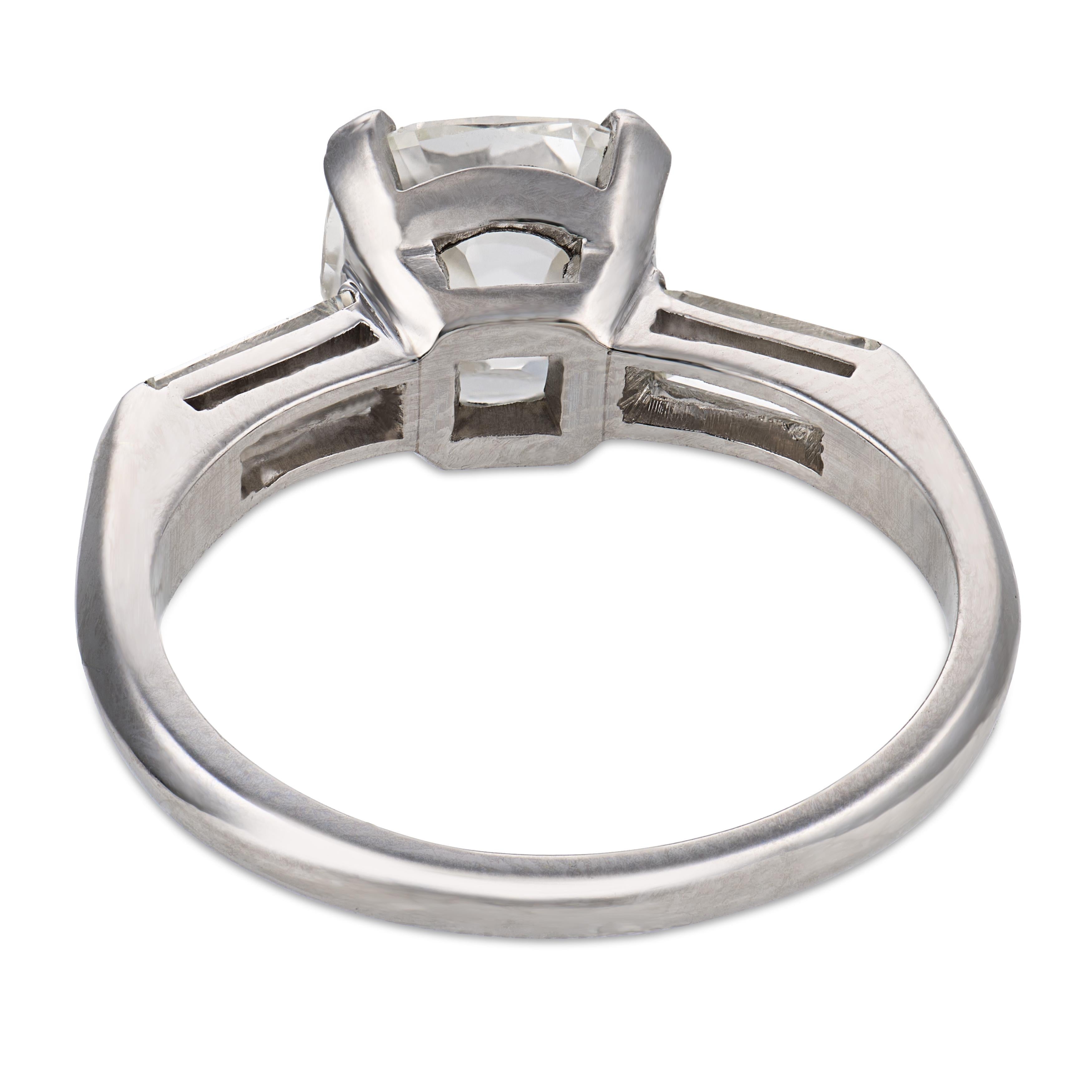 Mid Century GIA 2.11 carat old mine cut diamond platinum engagement ring