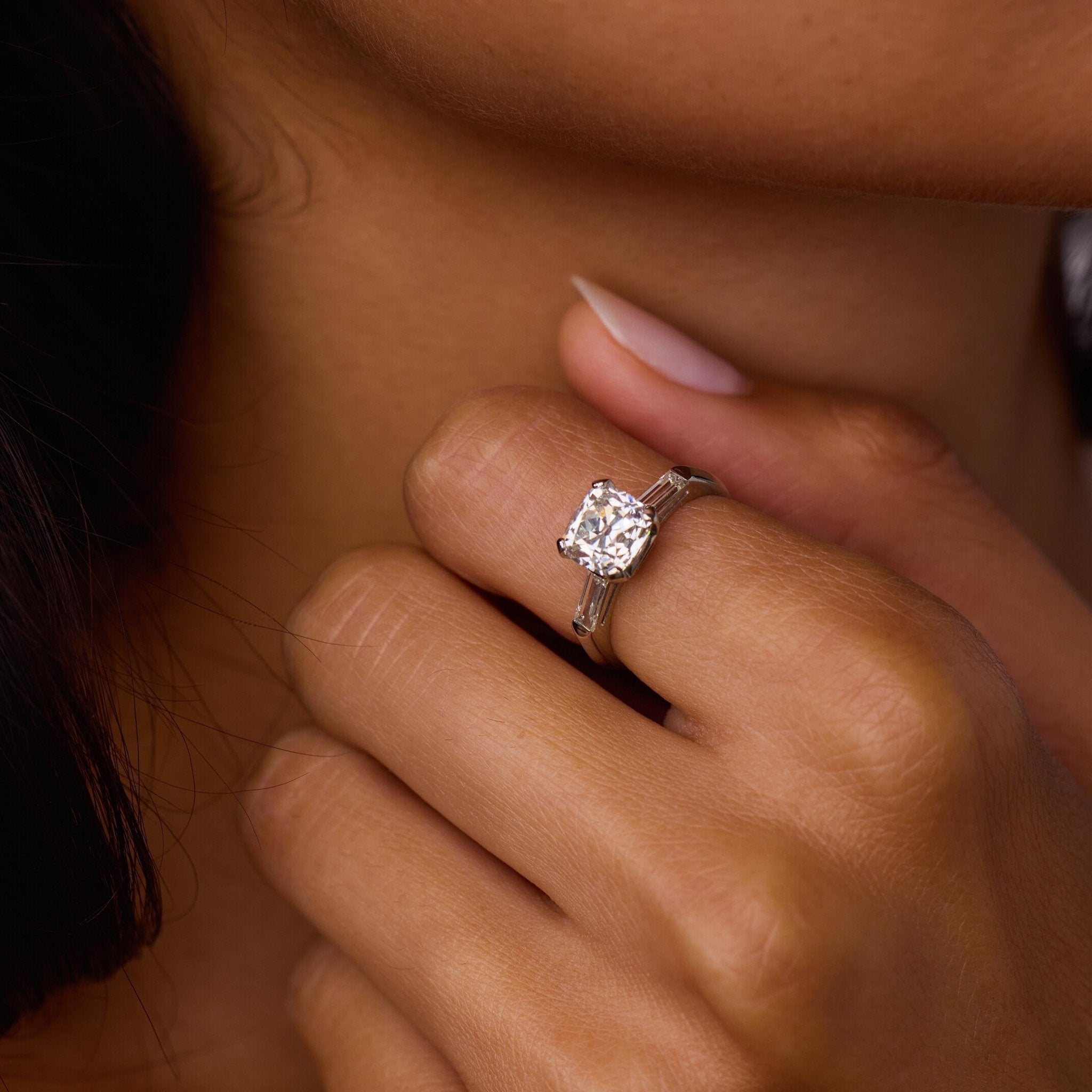 Mid Century GIA 2.11 carat old mine cut diamond platinum engagement ring