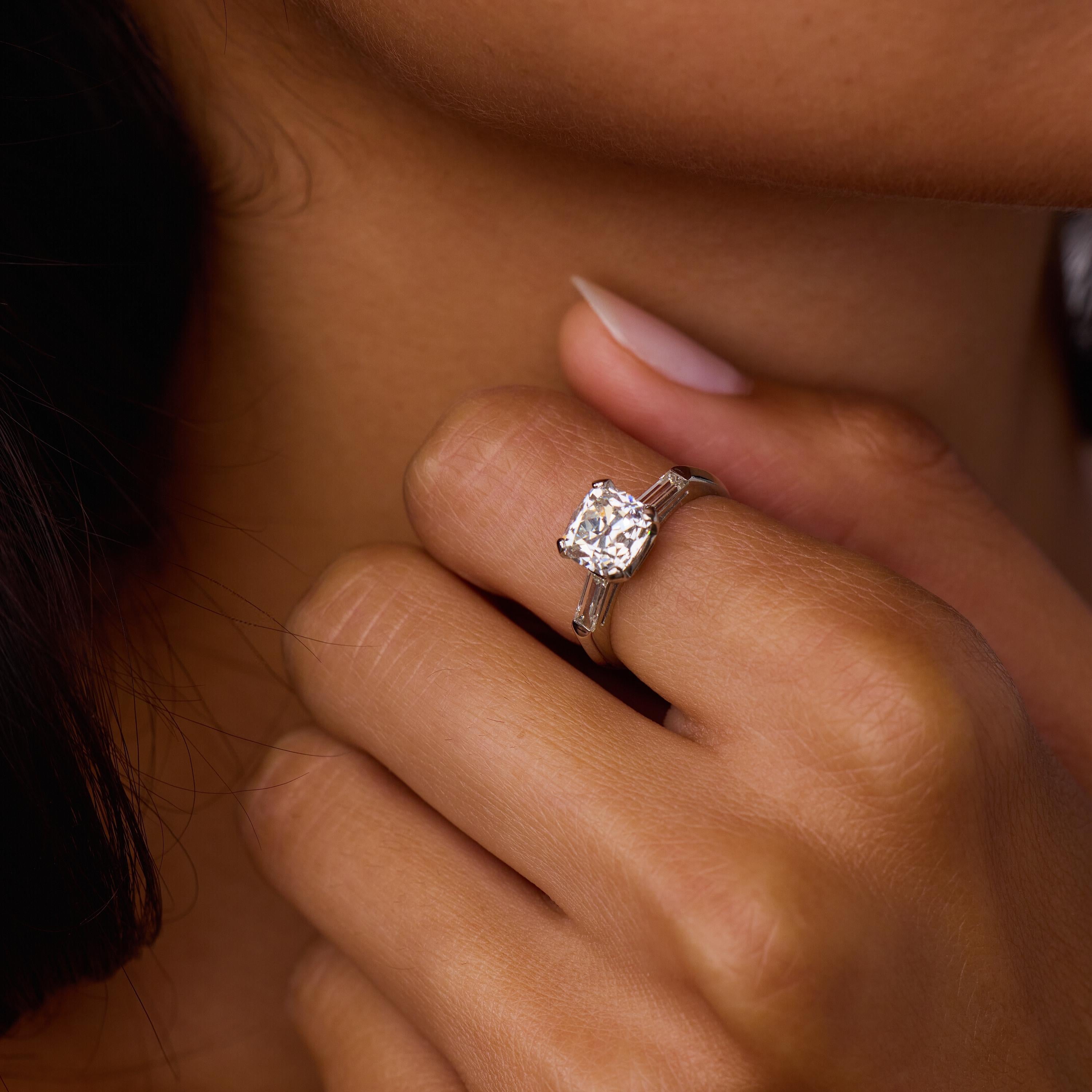 Mid Century GIA 2.11 carat old mine cut diamond platinum engagement ring