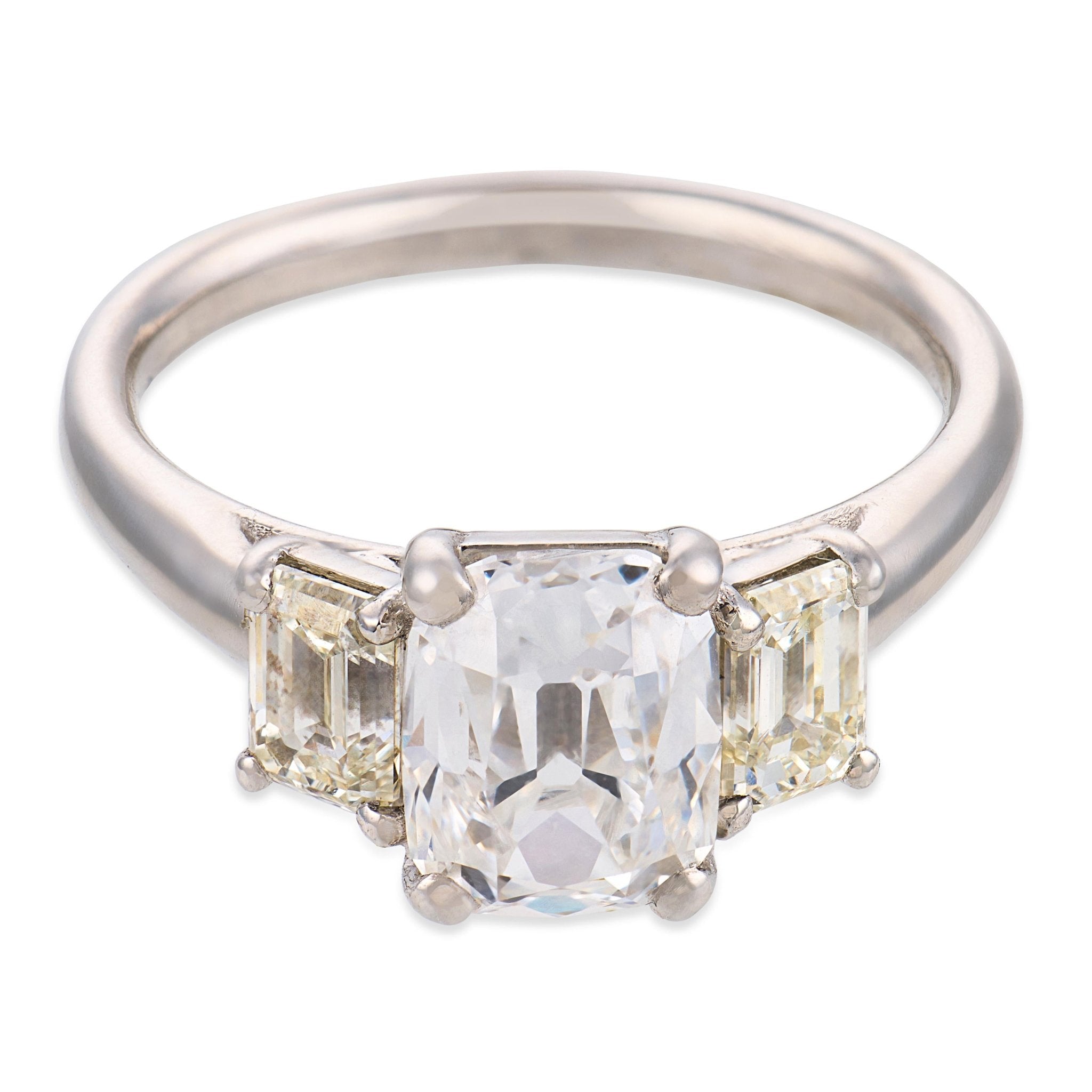Mid Century GIA 2.04 carat old mine cut diamond platinum engagement ring