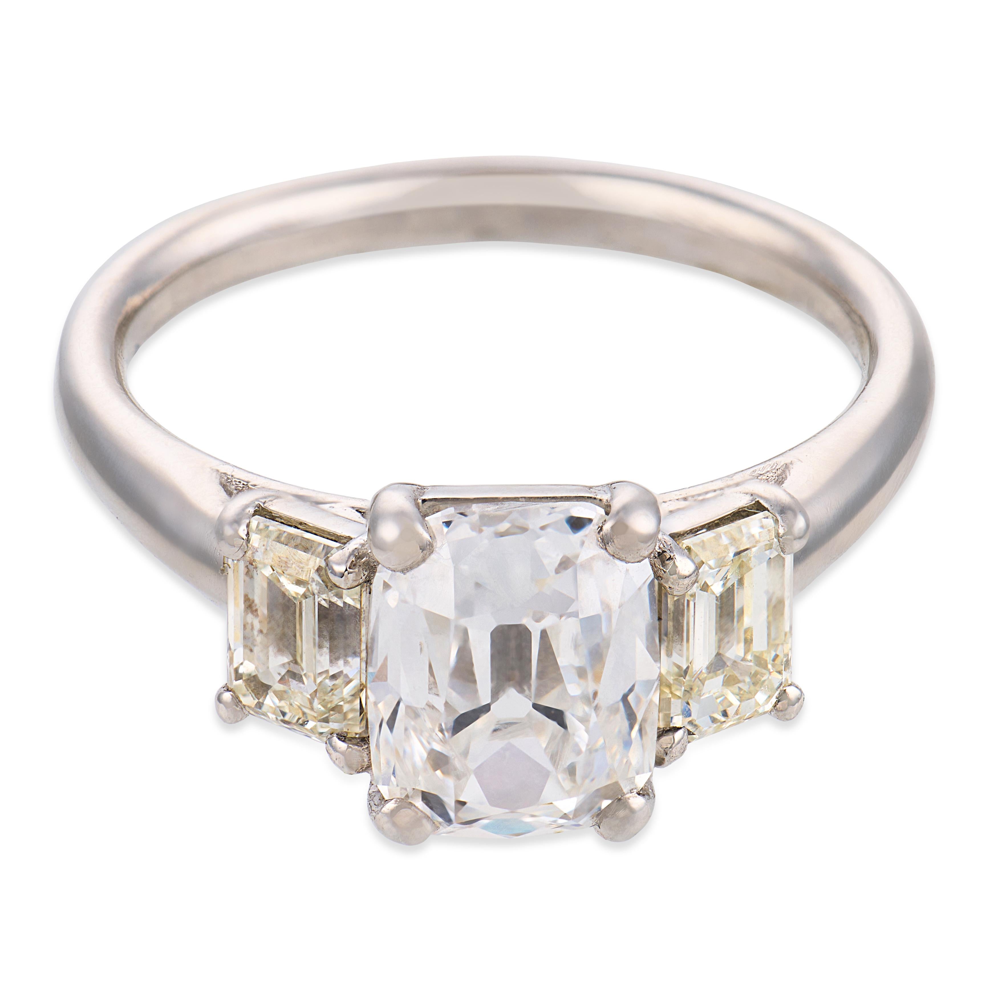 Mid Century GIA 2.04 carat old mine cut diamond platinum engagement ring