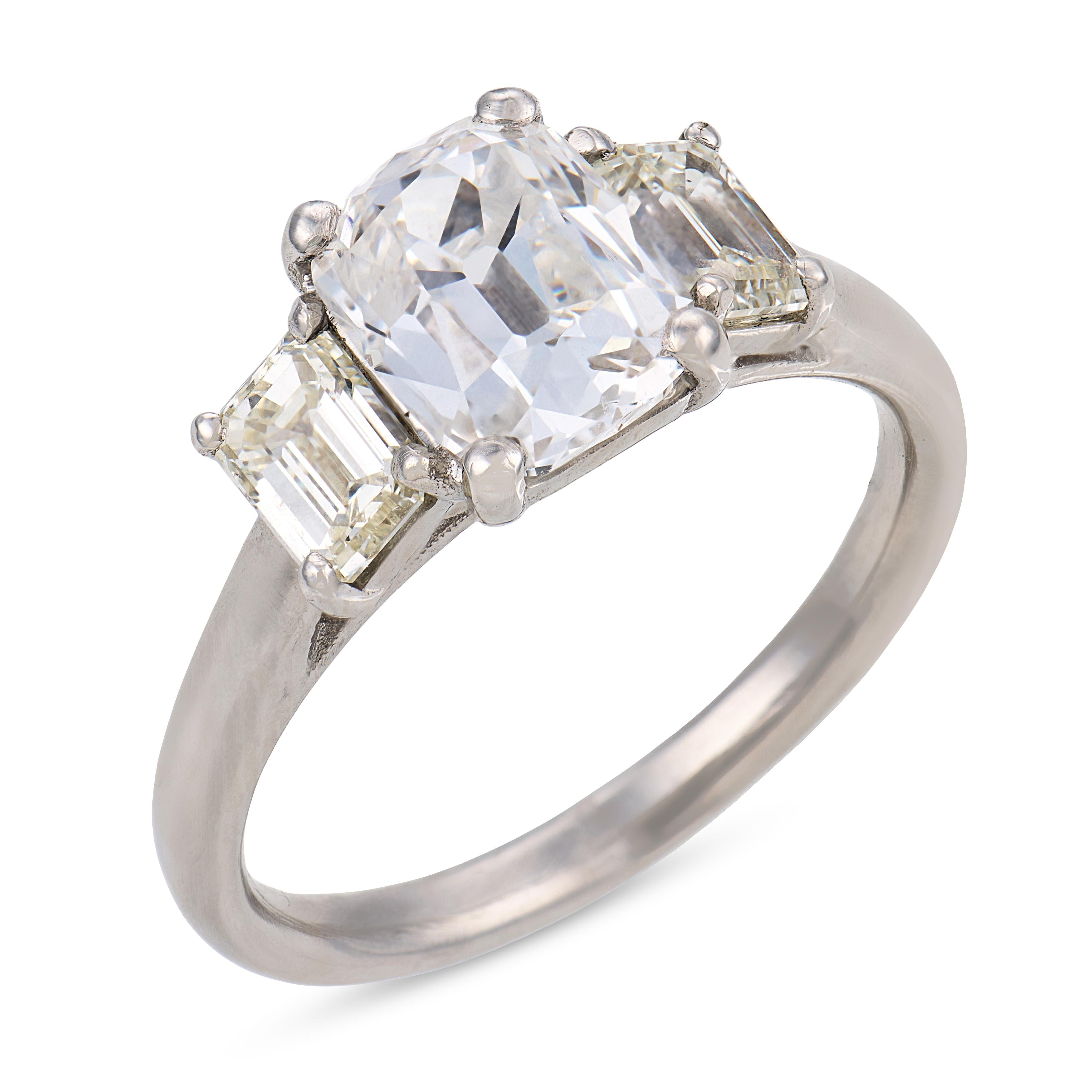 Mid Century GIA 2.04 carat old mine cut diamond platinum engagement ring