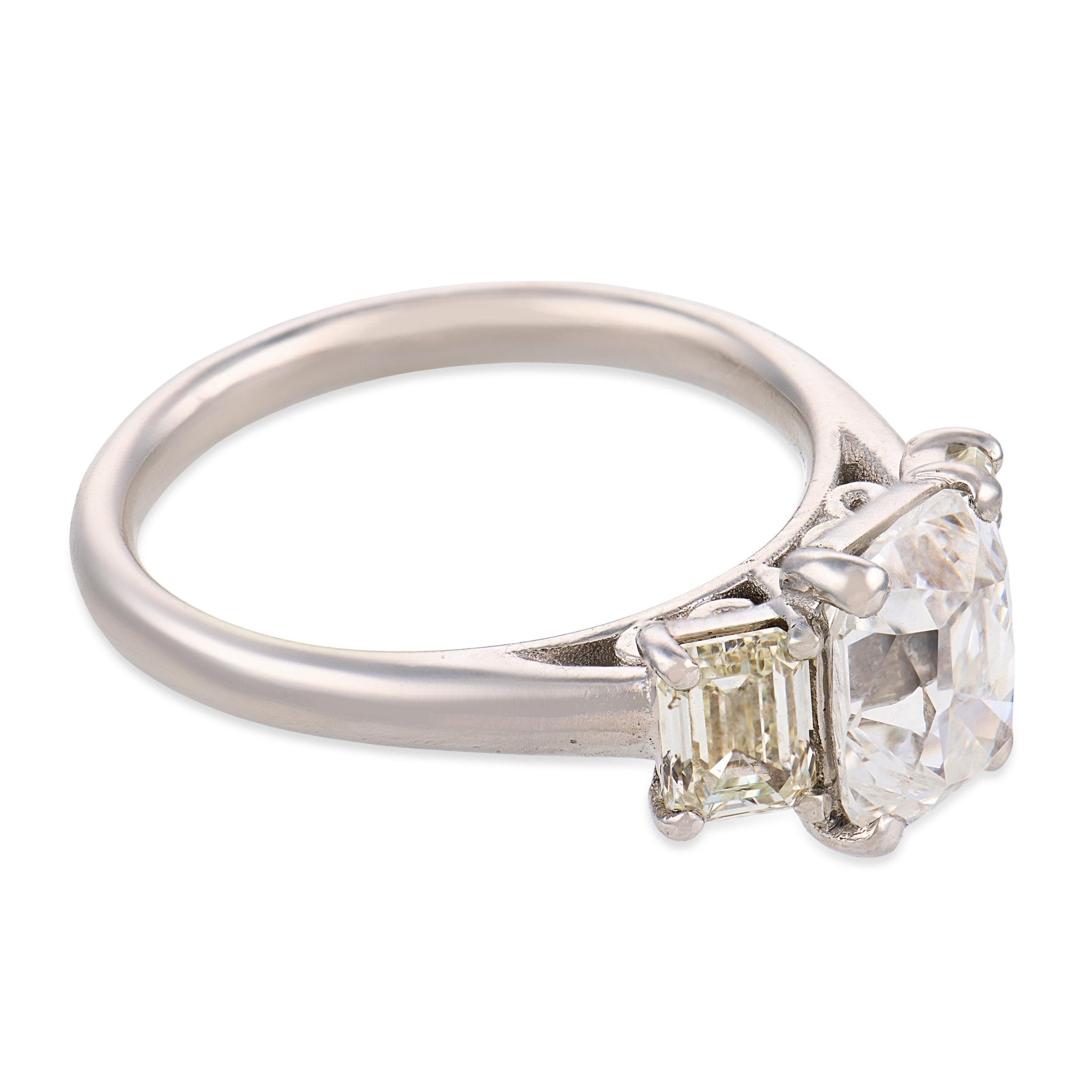 Mid Century GIA 2.04 carat old mine cut diamond platinum engagement ring