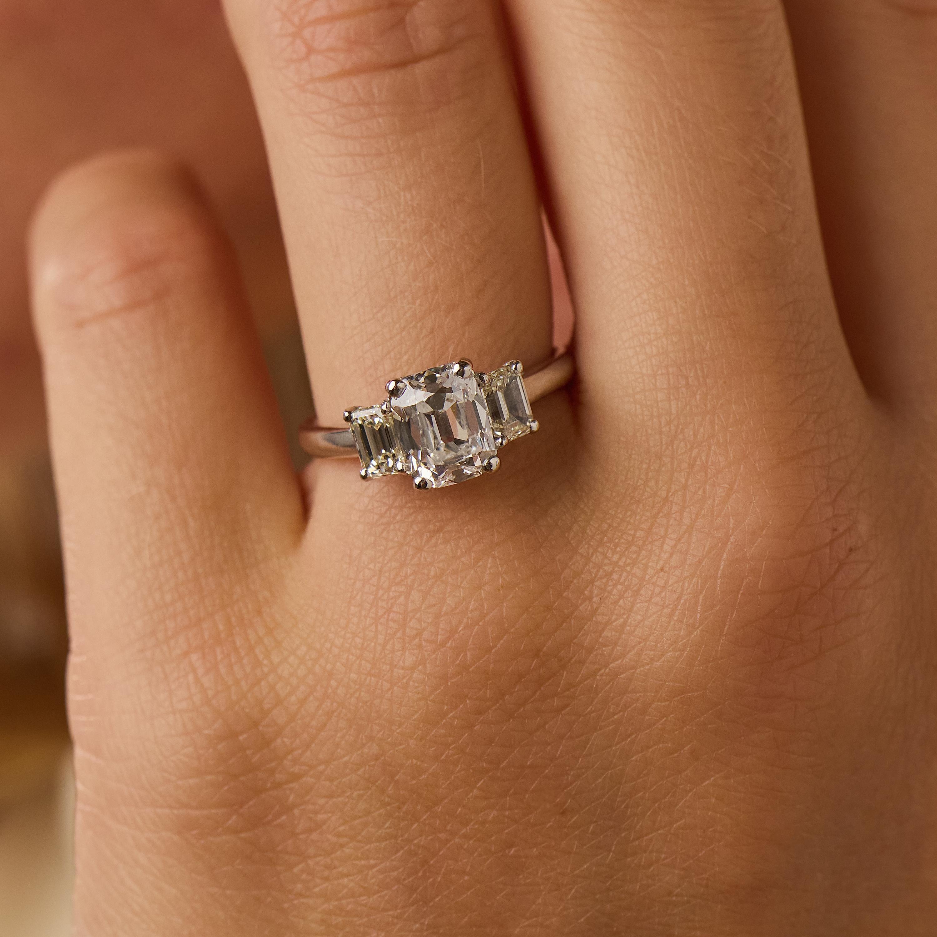 Mid Century GIA 2.04 carat old mine cut diamond platinum engagement ring