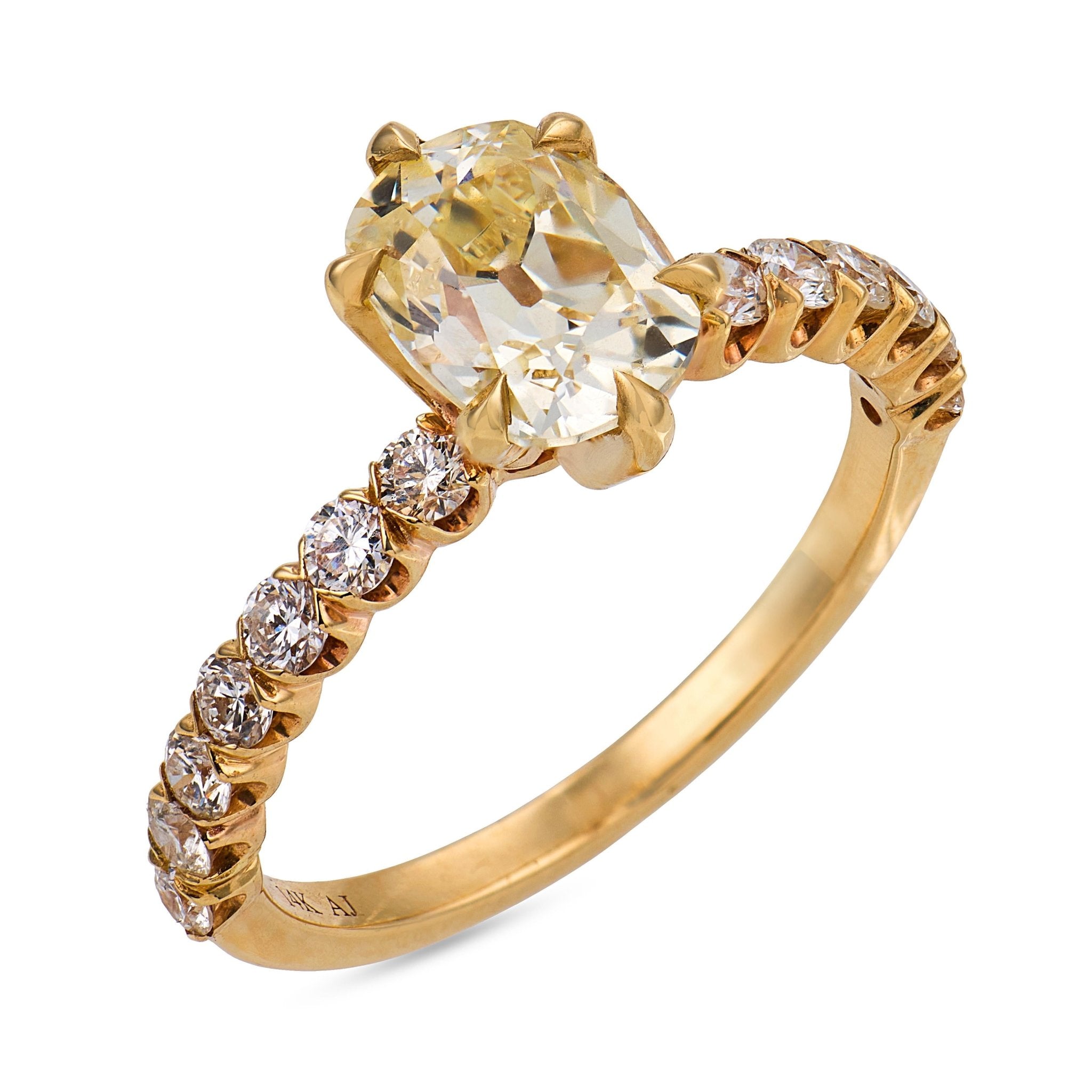 Vintage GIA 1.41 carat diamond 14k yellow gold engagement ring