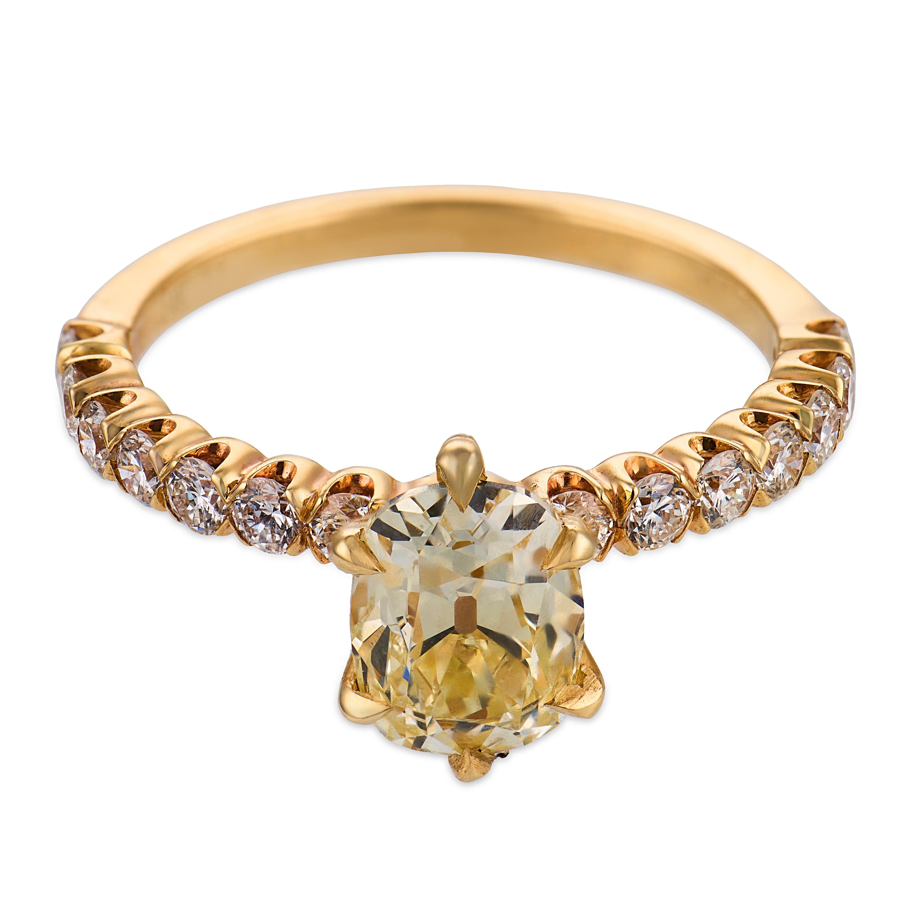 Vintage GIA 1.41 carat diamond 14k yellow gold engagement ring