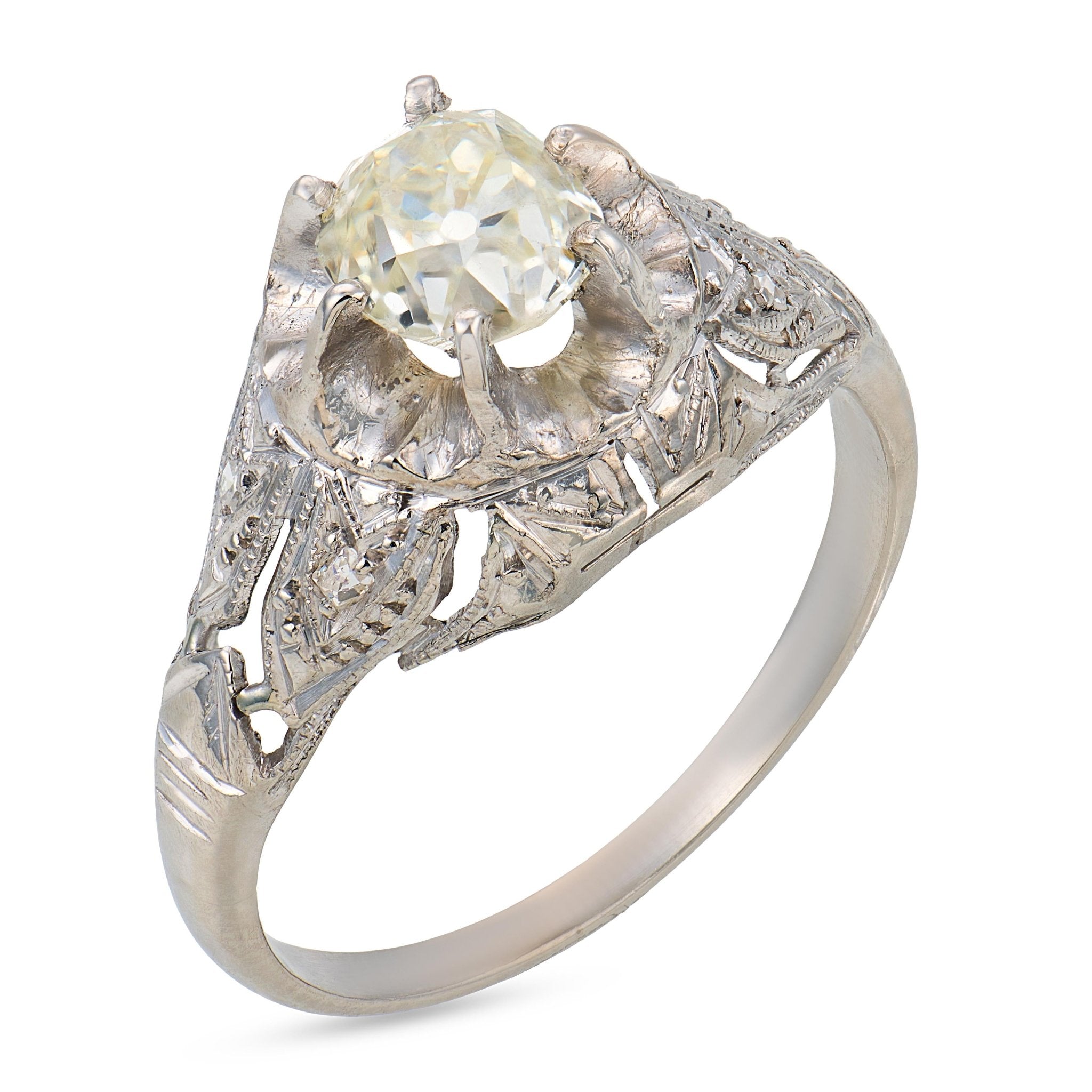 Art Deco GIA 1.02 carat old mine cut diamond platinum engagement ring