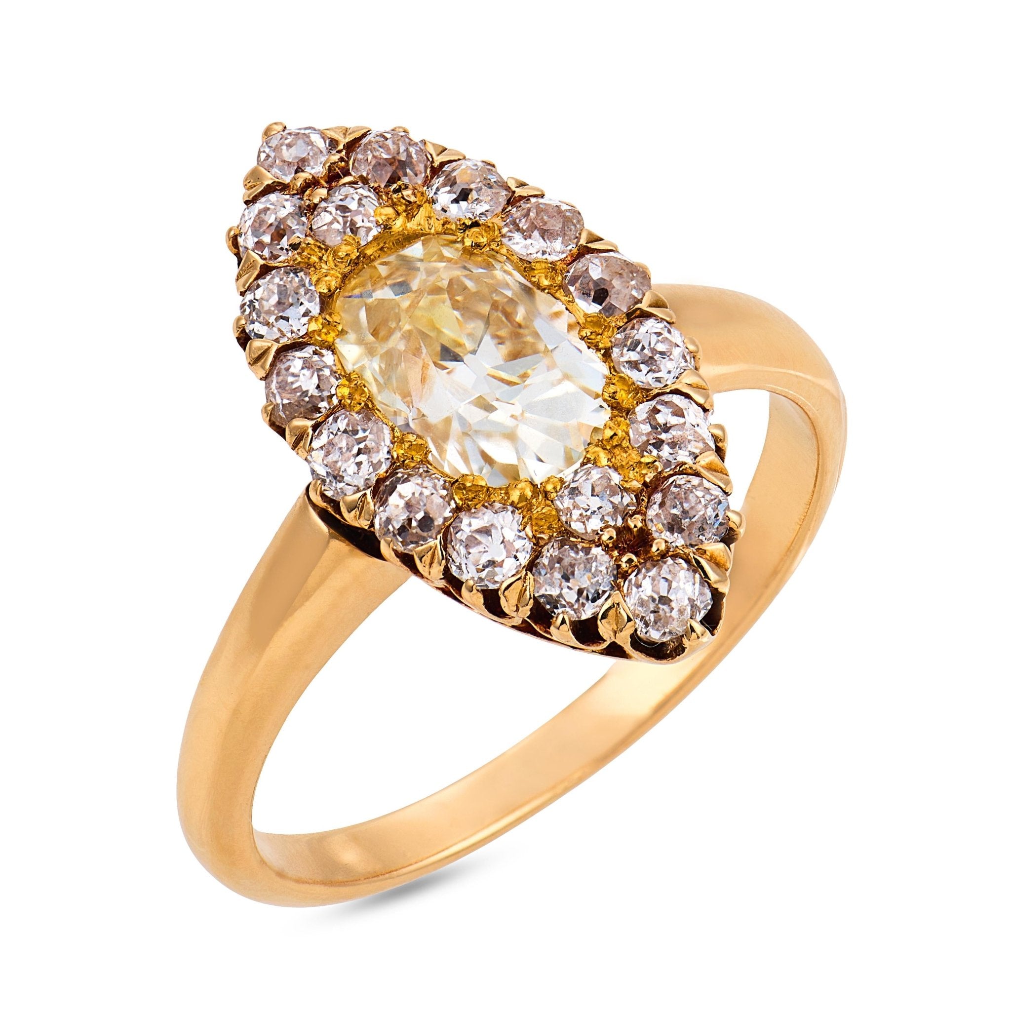 Victorian GIA 1.01 carat old mine cut diamond 18k yellow gold ring