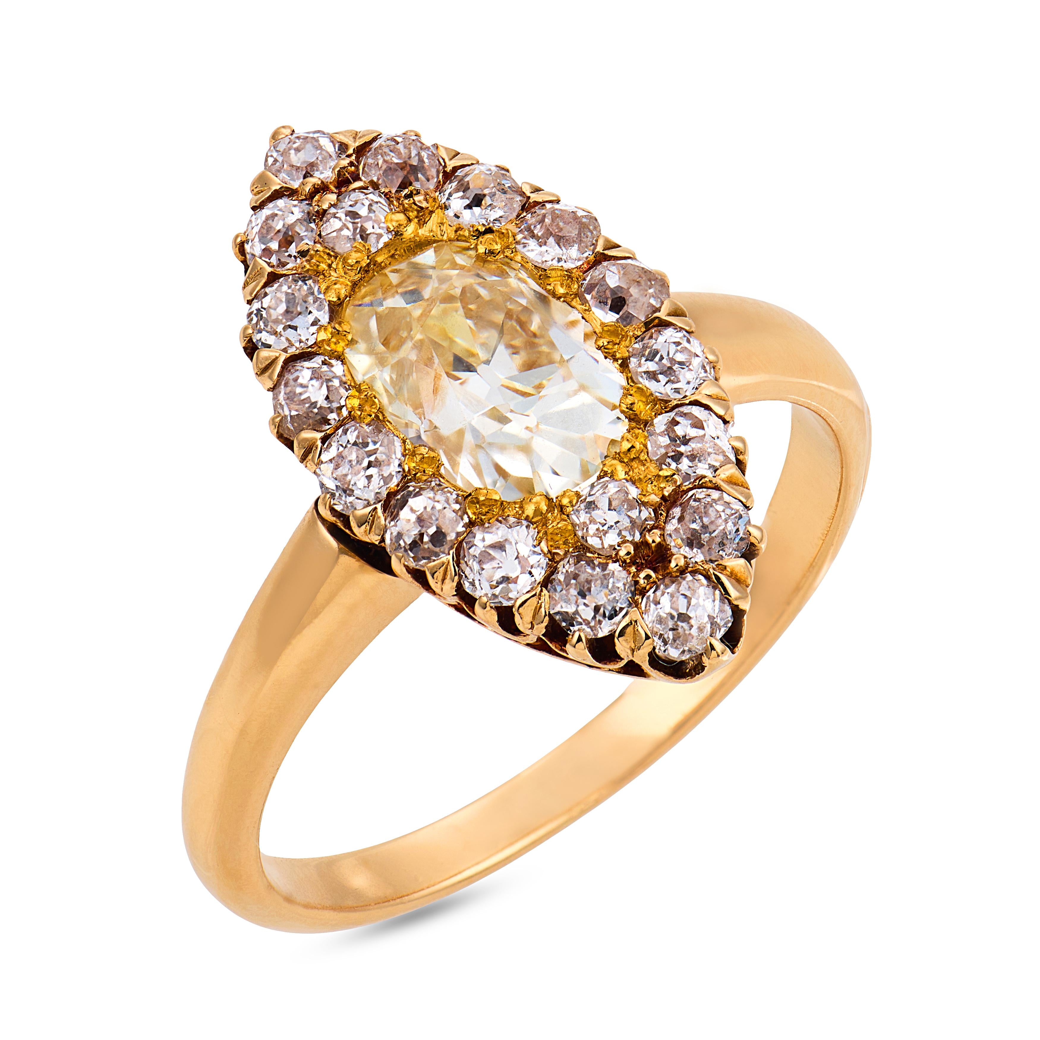 Victorian GIA 1.01 carat old mine cut diamond 18k yellow gold ring