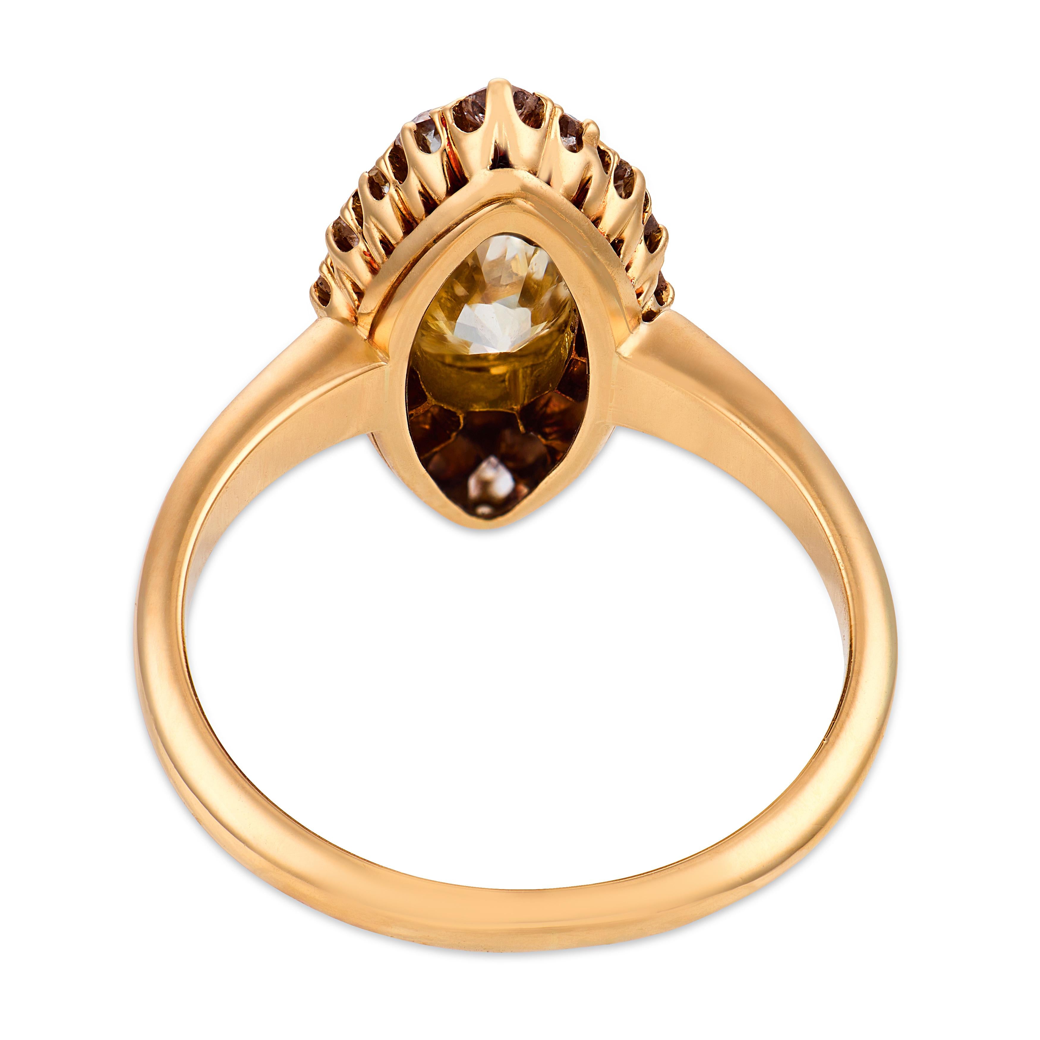 Victorian GIA 1.01 carat old mine cut diamond 18k yellow gold ring