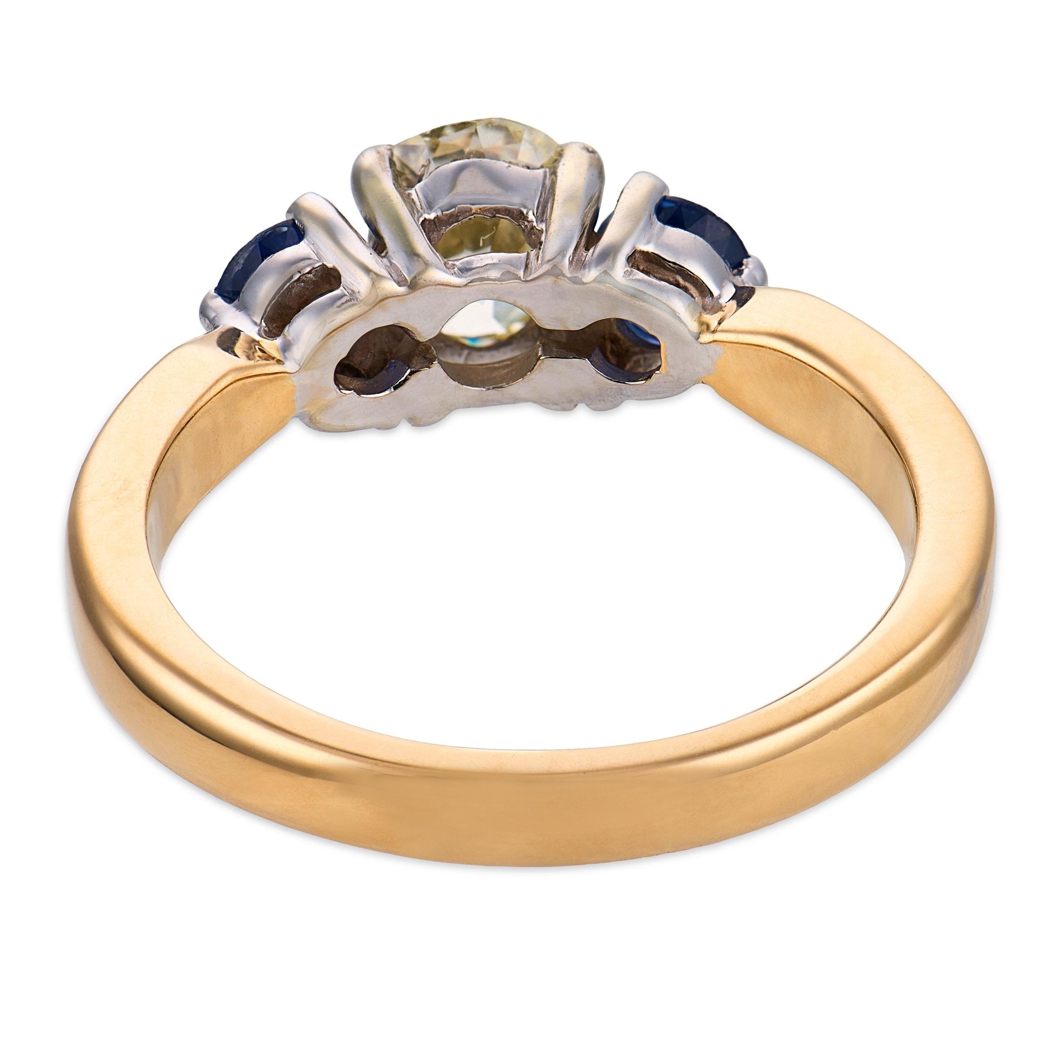 Vintage GIA 1.09 carat diamond sapphire 14k yellow white gold ring