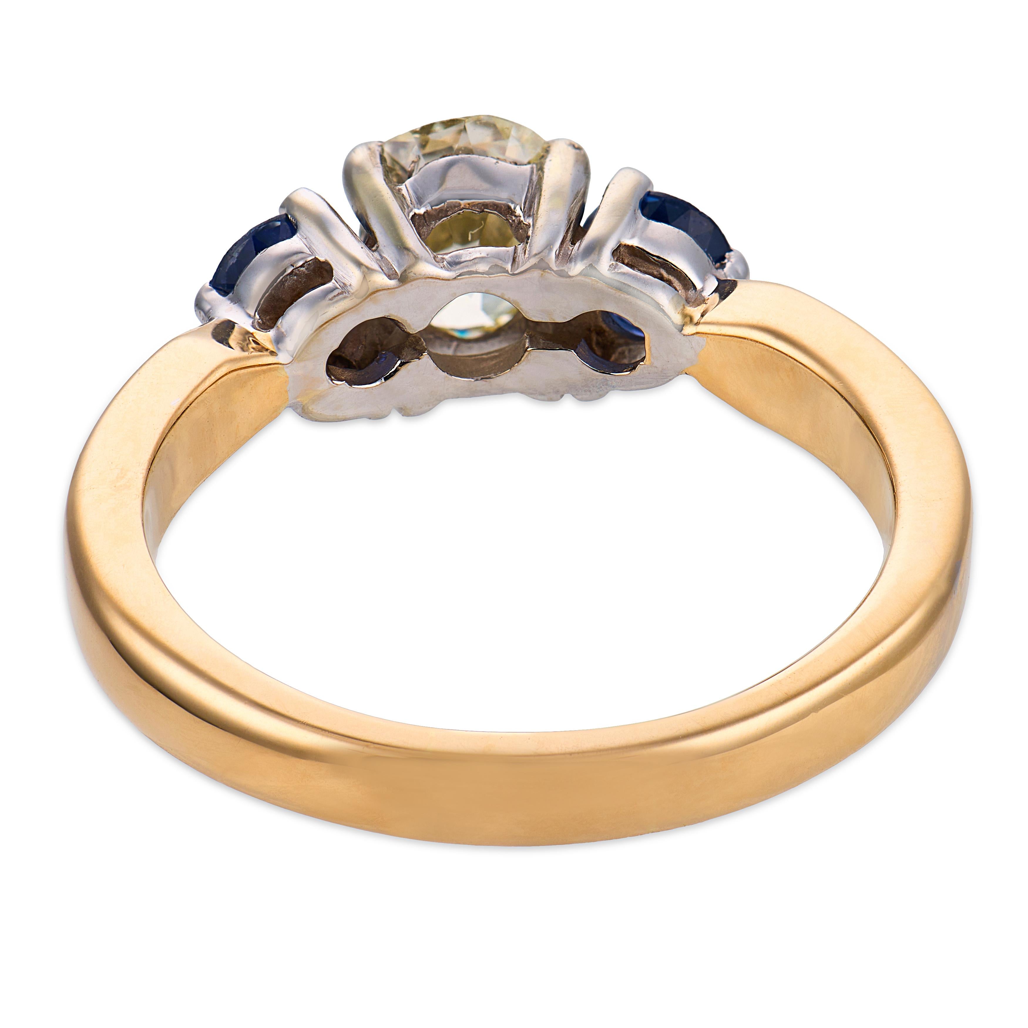 Vintage GIA 1.09 carat diamond sapphire 14k yellow white gold ring