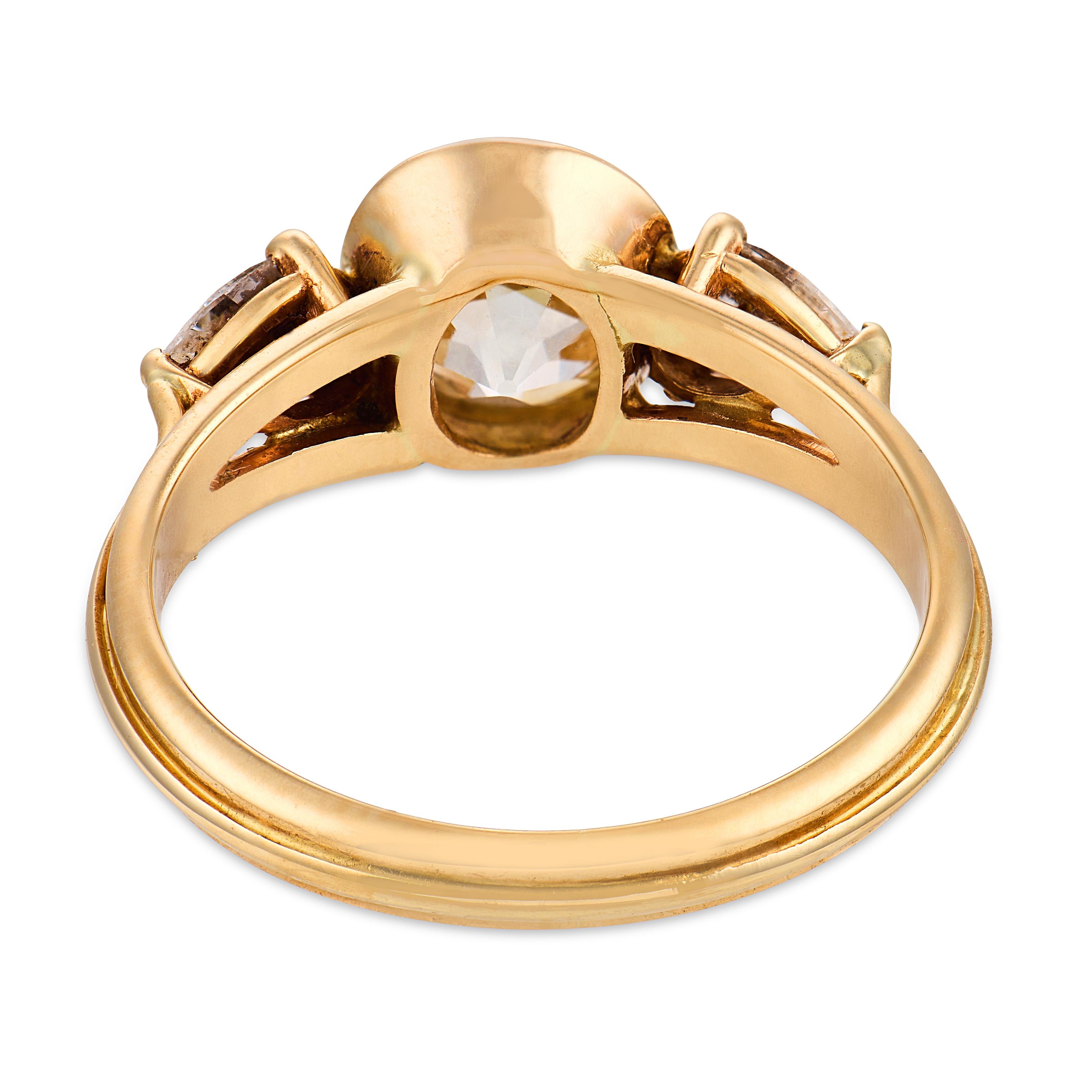 Vintage GIA 2.01 carat old mine cut diamond 14k yellow gold bezel set ring