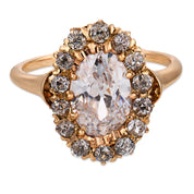 Victorian GIA 1.51 carat diamond 14k yellow gold cluster ring