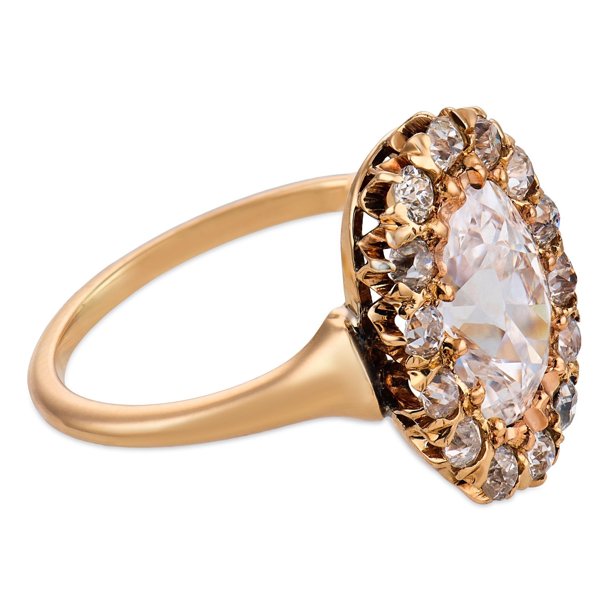 Victorian GIA 1.51 carat diamond 14k yellow gold cluster ring