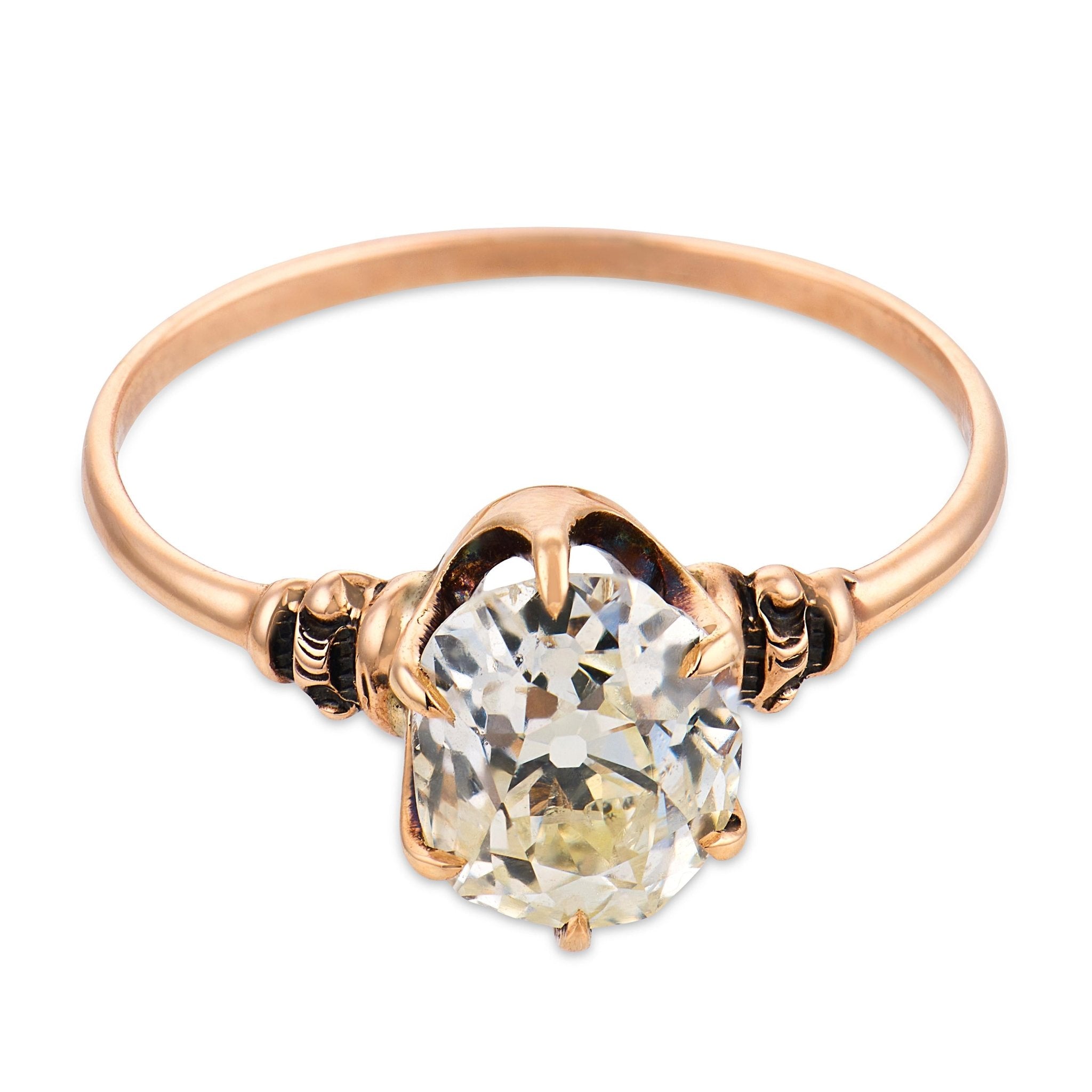 Victorian GIA 1.26 carat old mine cut diamond 9k rose gold solitaire ring