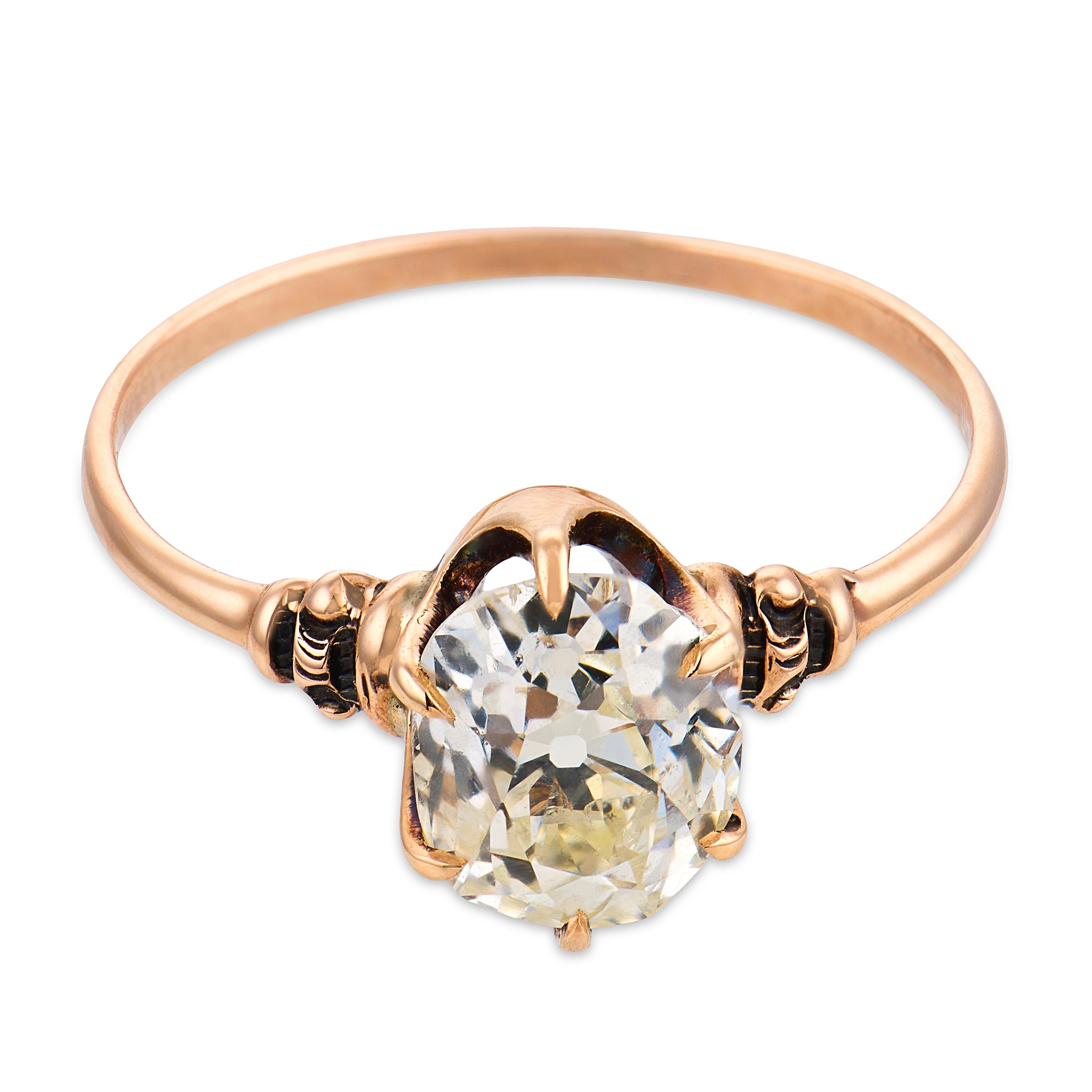 Victorian GIA 1.26 carat old mine cut diamond 9k rose gold solitaire ring