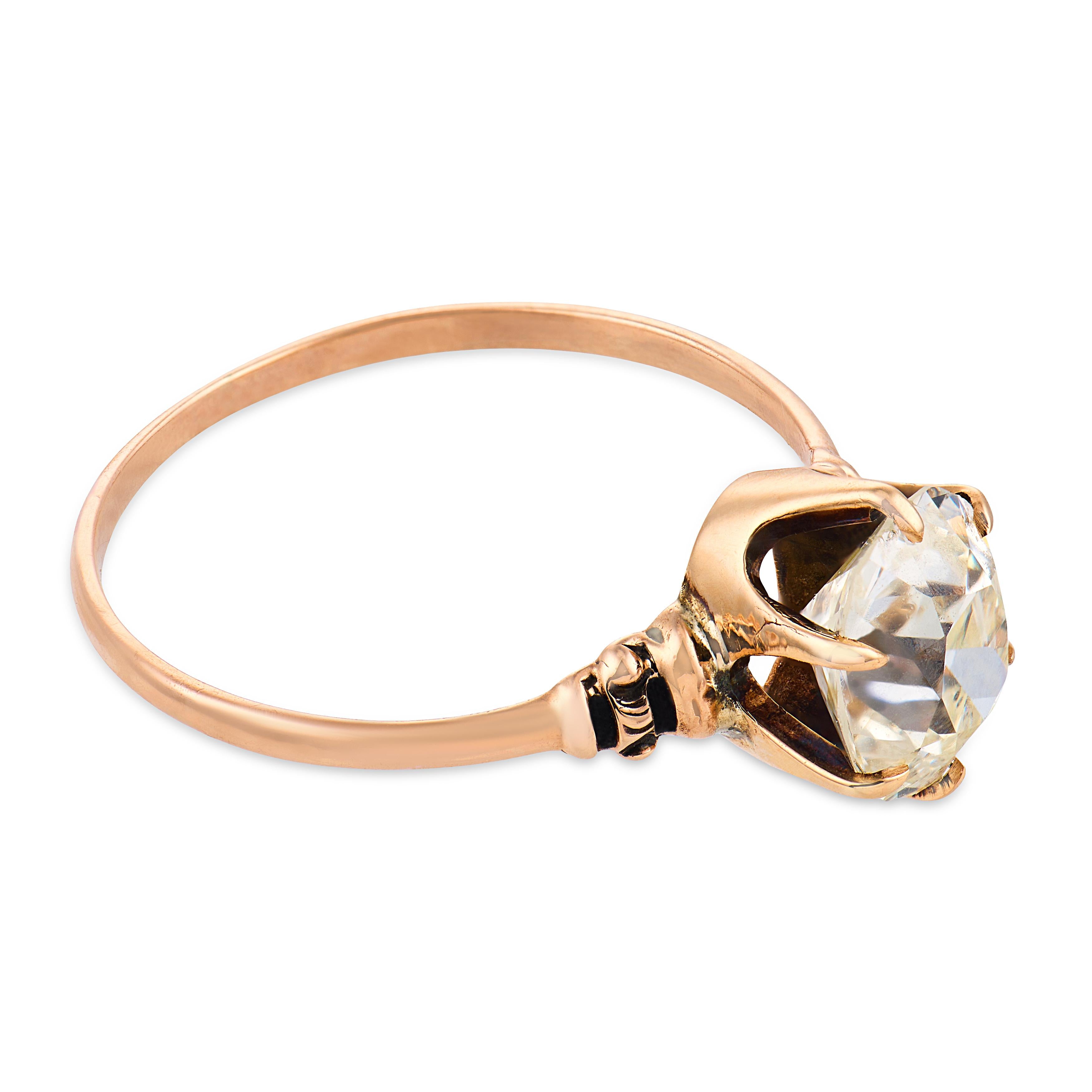 Victorian GIA 1.26 carat old mine cut diamond 9k rose gold solitaire ring