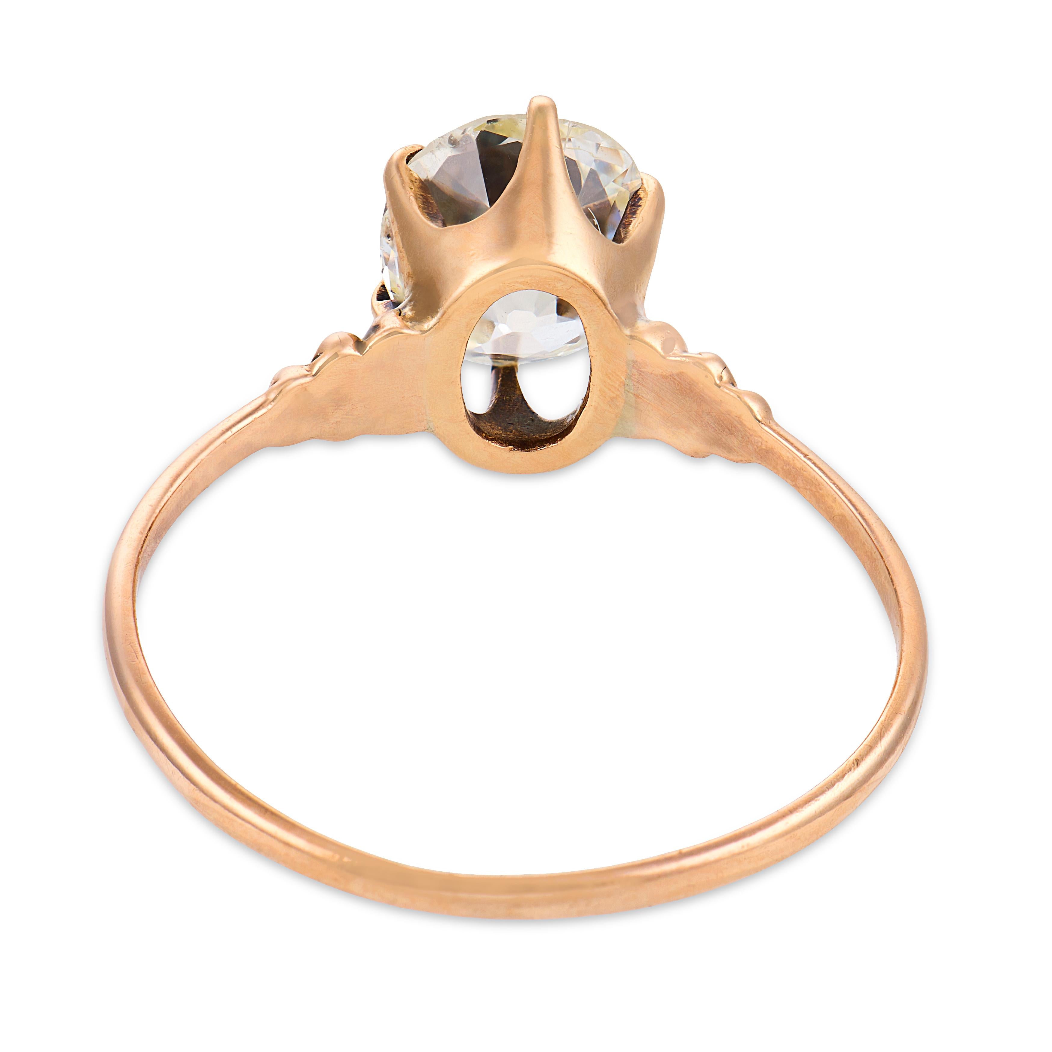 Victorian GIA 1.26 carat old mine cut diamond 9k rose gold solitaire ring