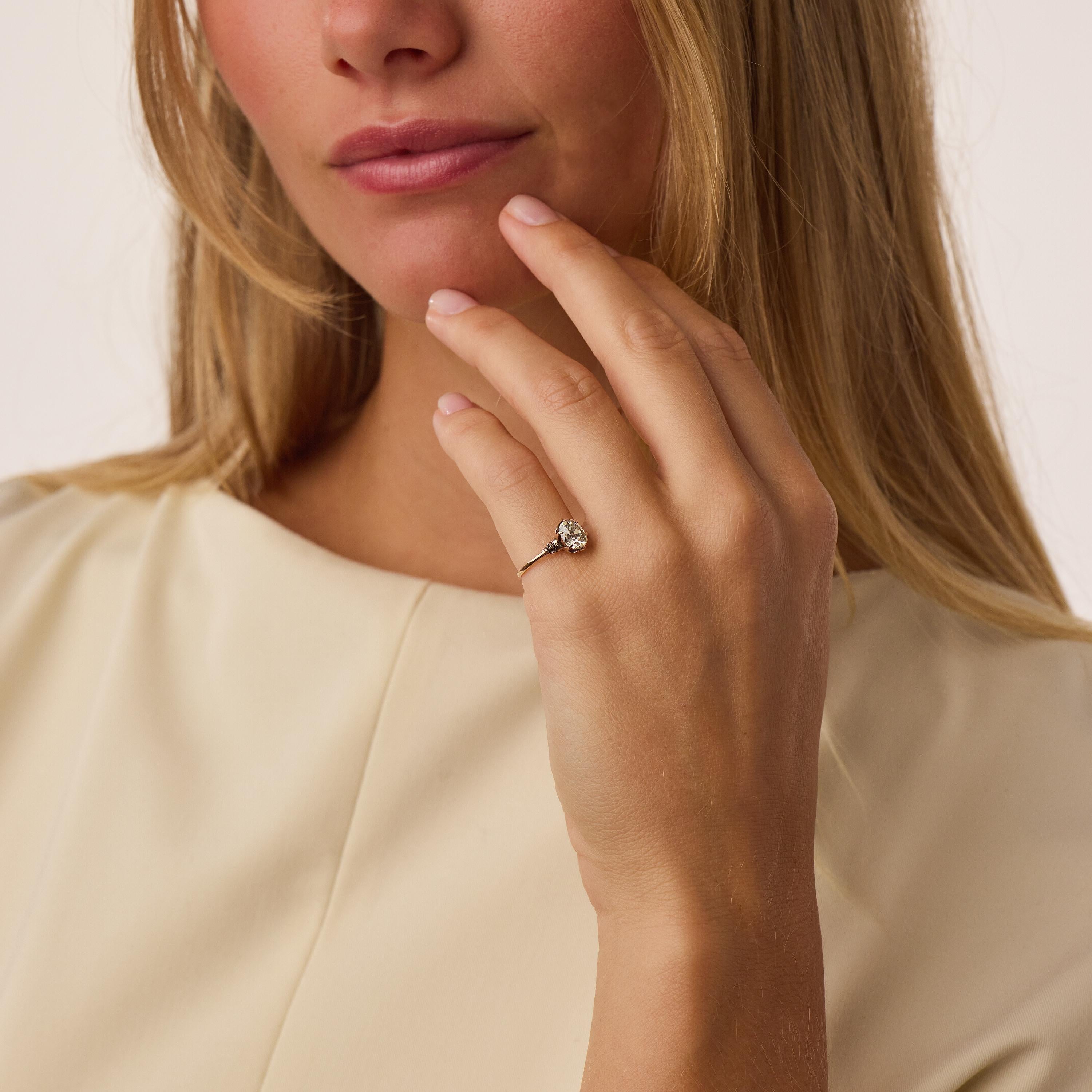 Victorian GIA 1.26 carat old mine cut diamond 9k rose gold solitaire ring