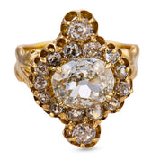 Victorian GIA 1.80 carat diamond 18k yellow gold cluster ring