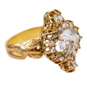 Victorian GIA 1.80 carat diamond 18k yellow gold cluster ring