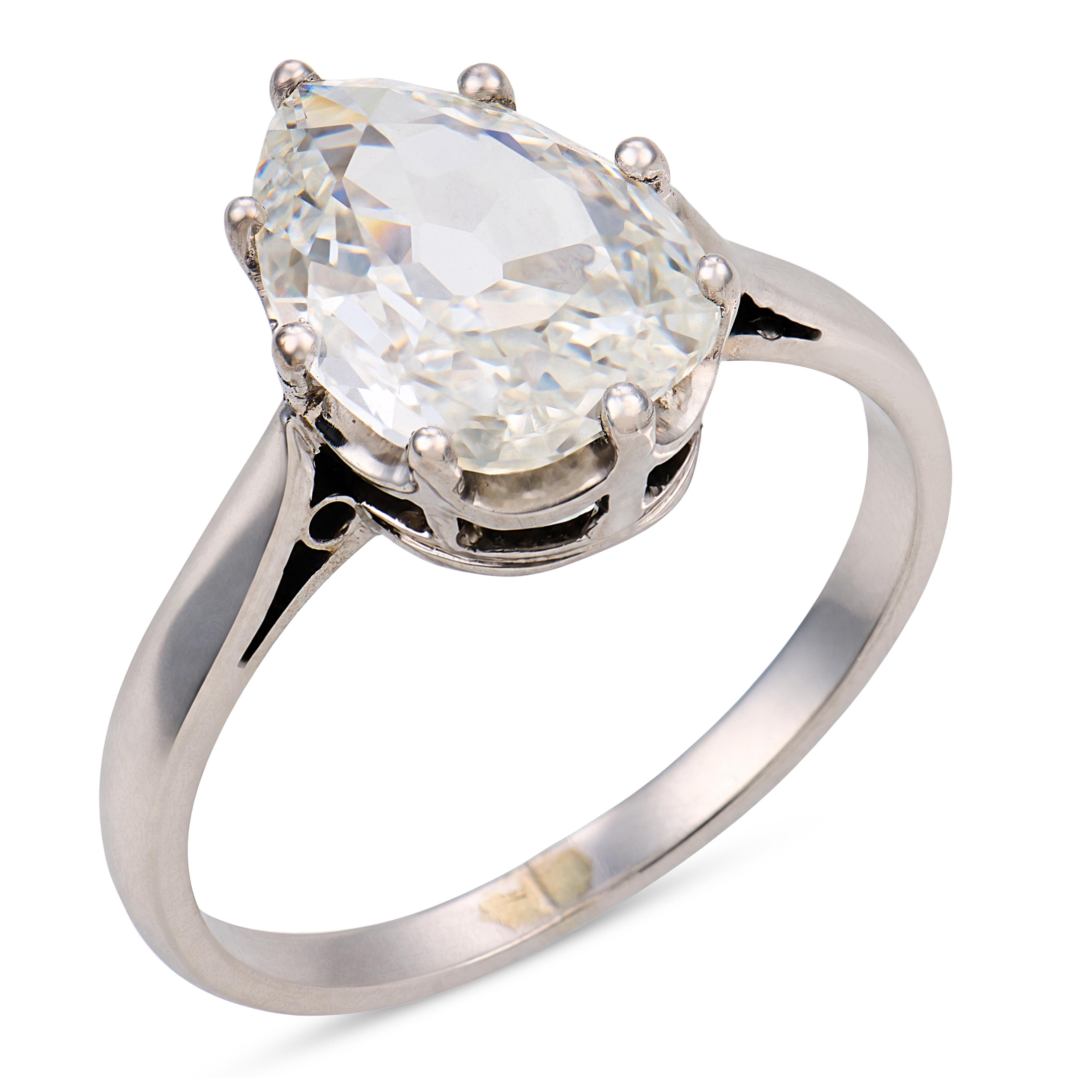 French Art Deco GIA 1.72 carat diamond 18k white gold engagement ring