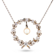 Edwardian diamond pearl platinum wreath necklace