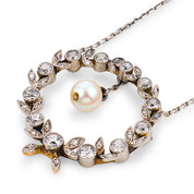Edwardian diamond pearl platinum wreath necklace