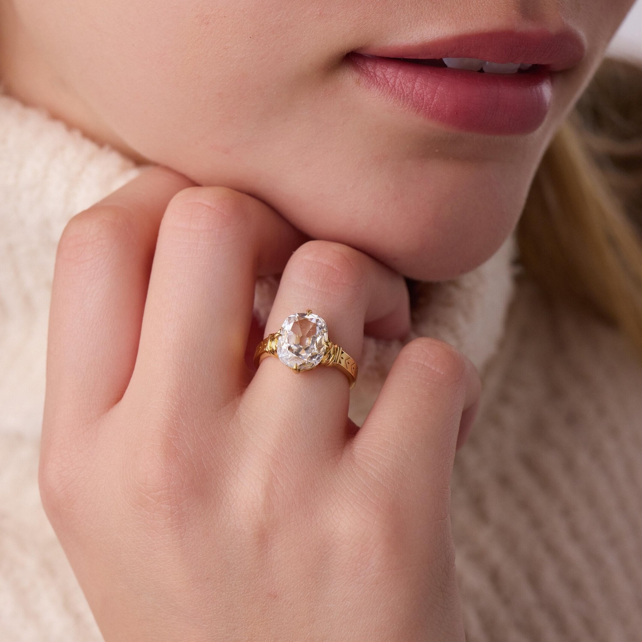 GIA 3.02 carat D VVS1 elongated cushion cut diamond 18k yellow gold ring