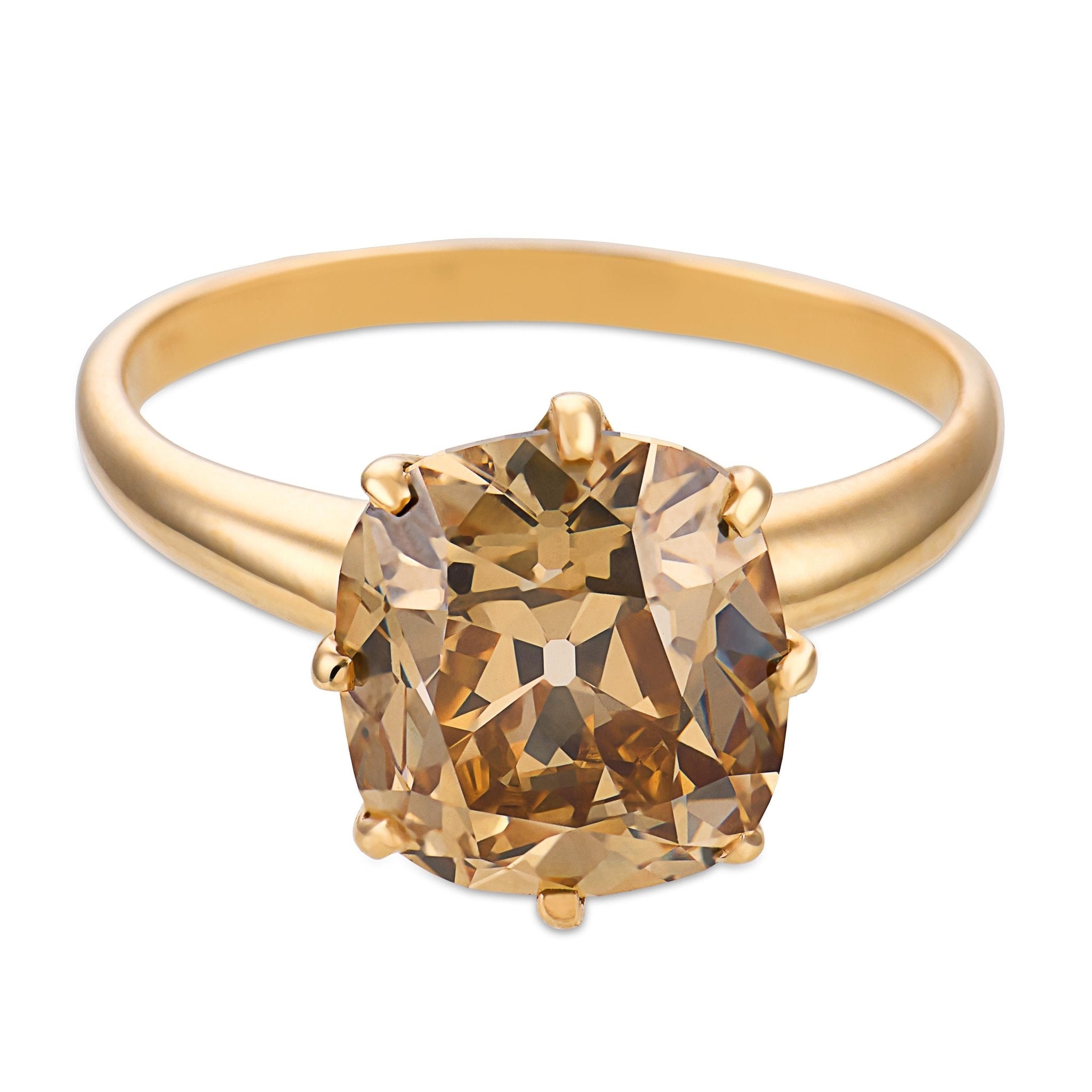 Victorian GIA 3.41 carat old mine cut diamond 14k yellow gold engagement ring