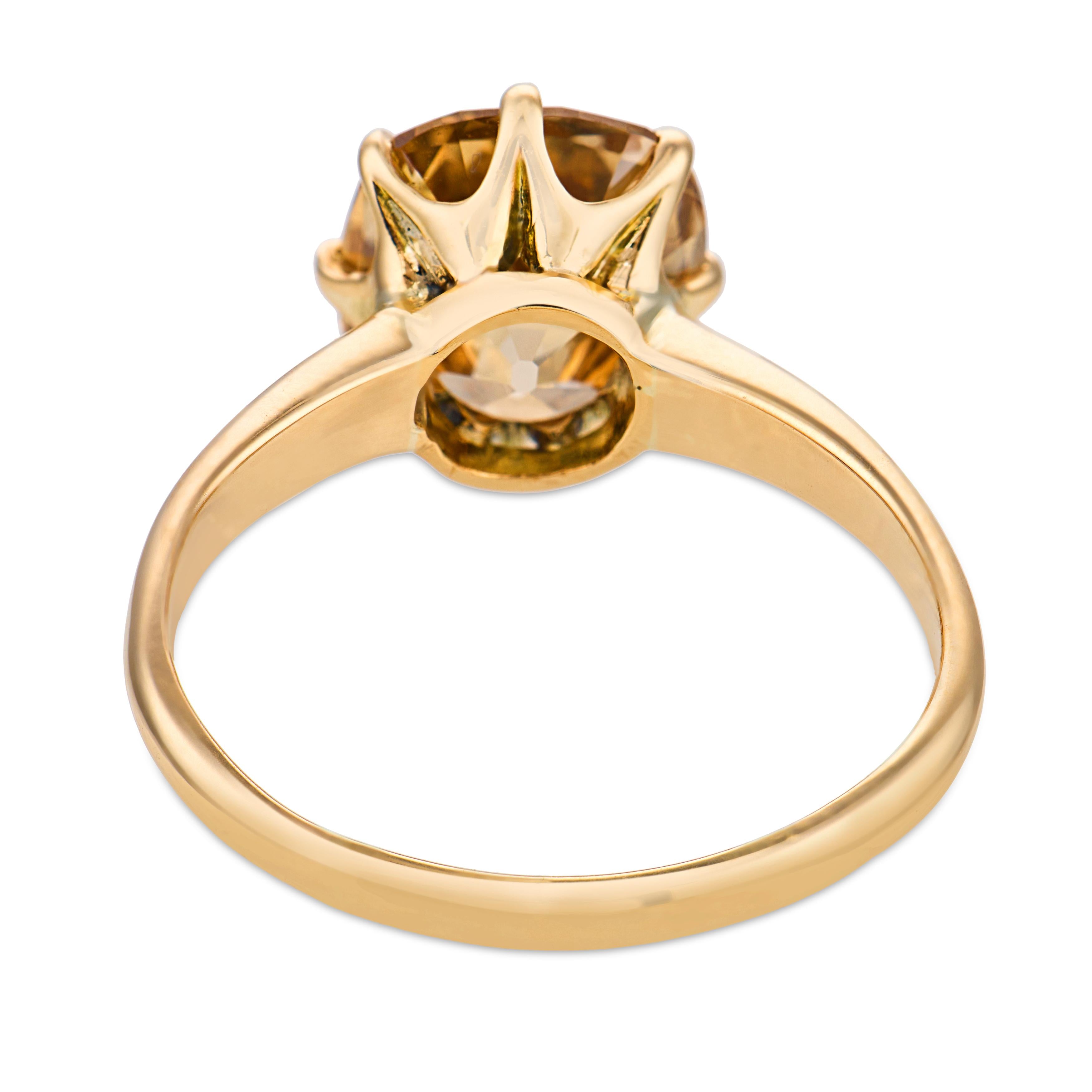 Victorian GIA 3.41 carat old mine cut diamond 14k yellow gold engagement ring