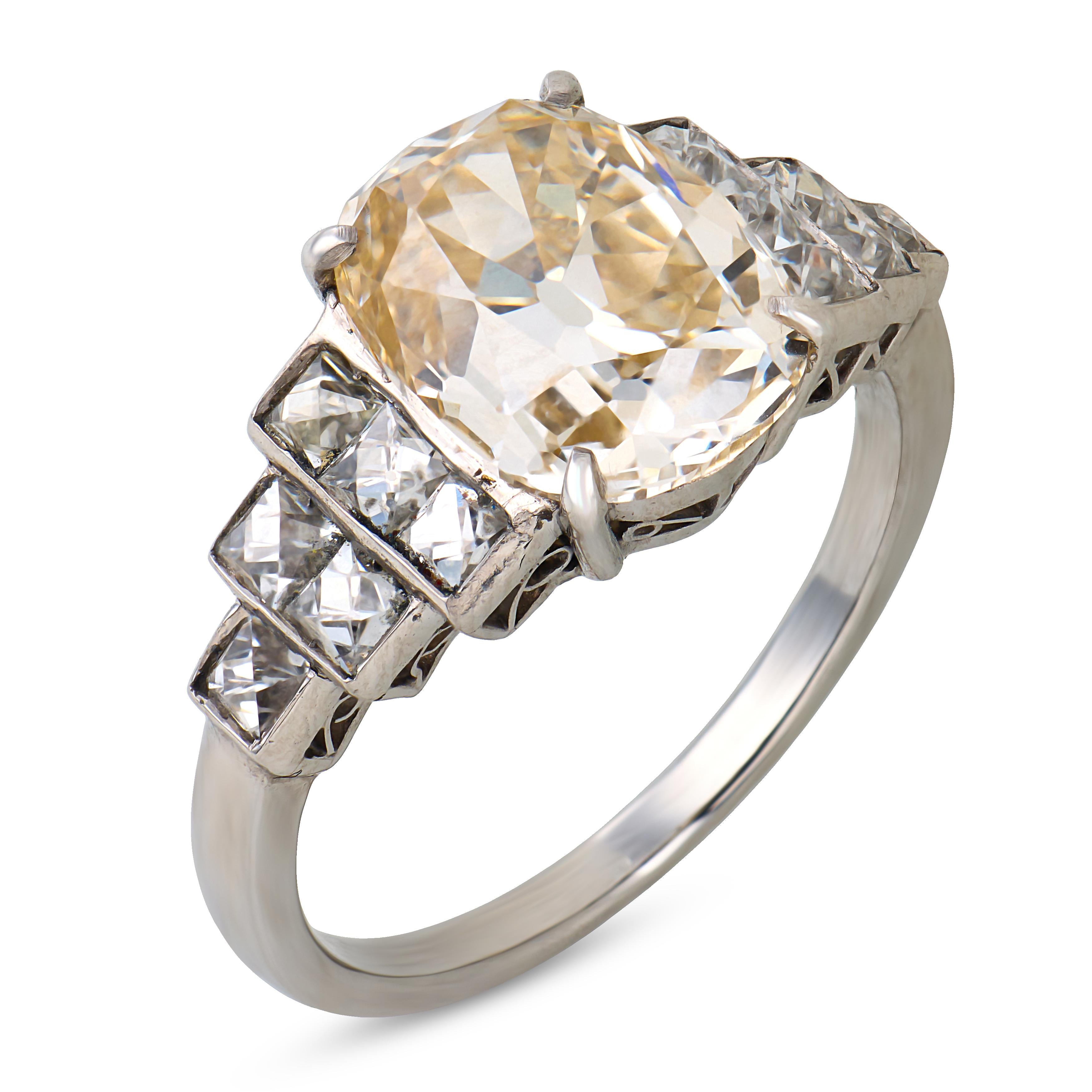 Art Deco GIA 3.63 carat diamond platinum engagement ring