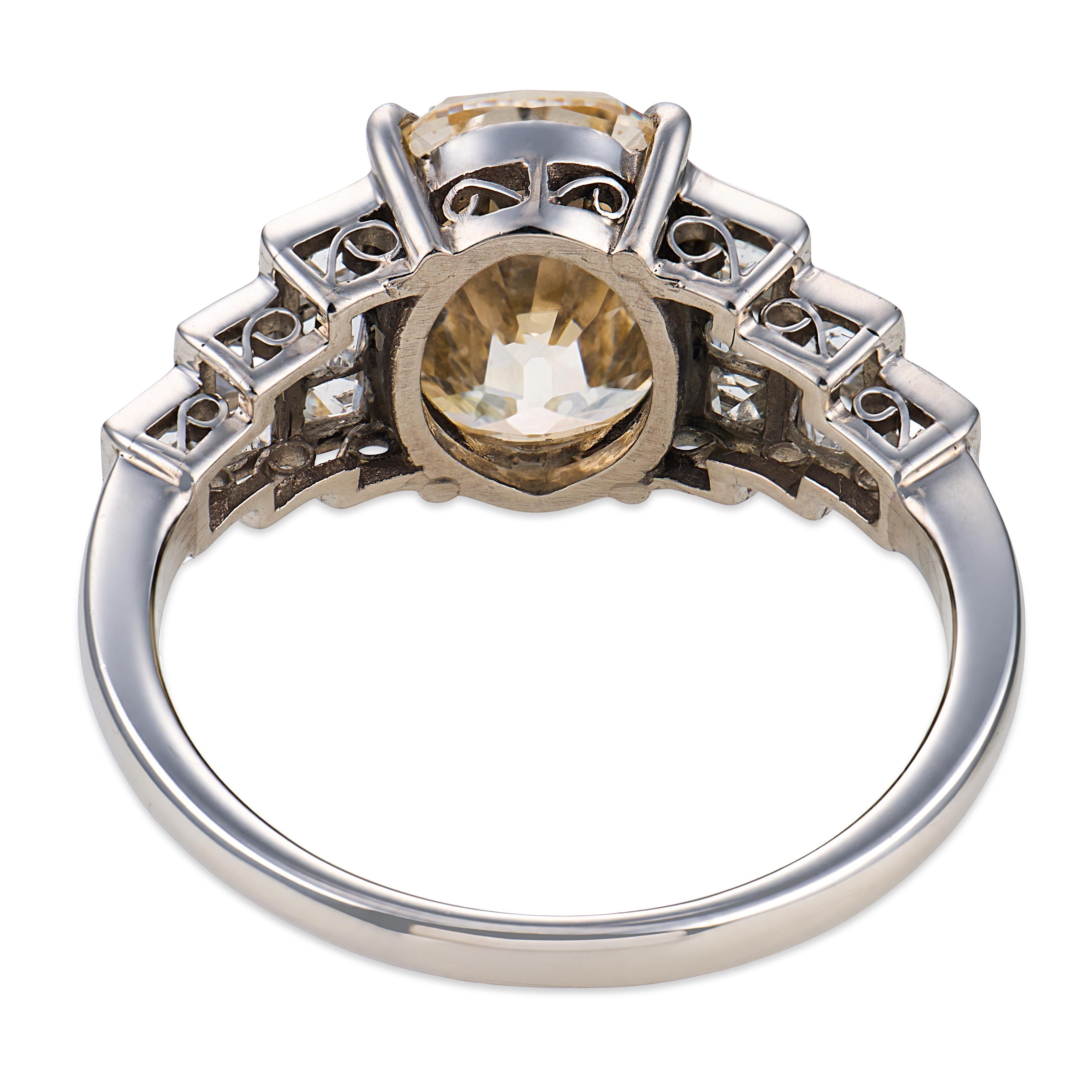 Art Deco GIA 3.63 carat diamond platinum engagement ring