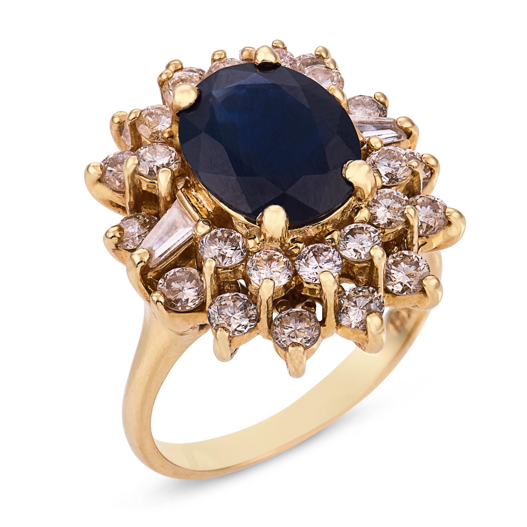 Vintage GIA 3.00 carat sapphire diamond 14k yellow gold cluster ring