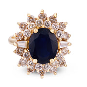 Vintage GIA 3.00 carat sapphire diamond 14k yellow gold cluster ring