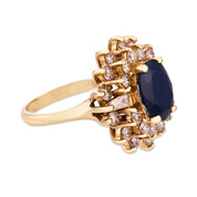 Vintage GIA 3.00 carat sapphire diamond 14k yellow gold cluster ring