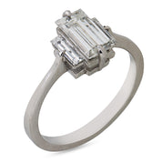 Mid Century GIA 1.00 carat diamond platinum three stone engagement ring