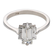 Mid Century GIA 1.00 carat diamond platinum three stone engagement ring