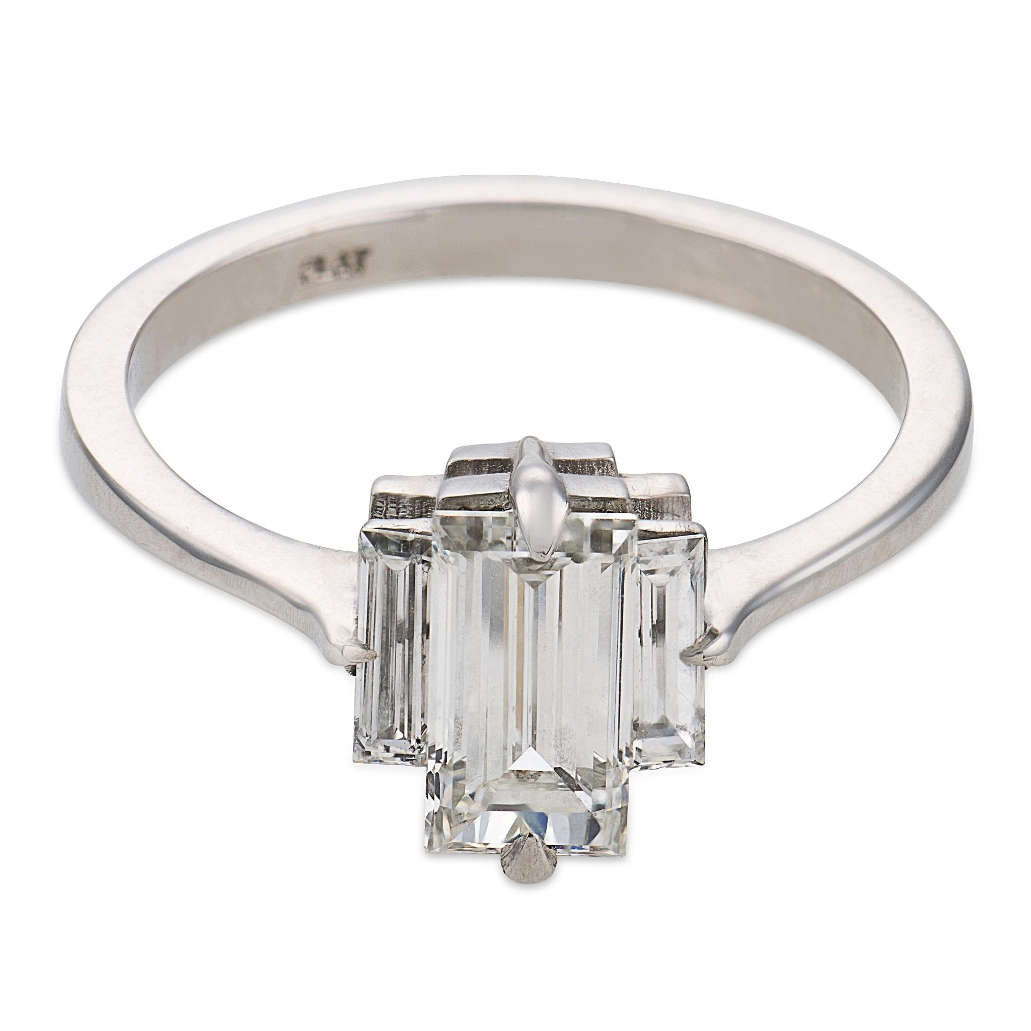 Mid Century GIA 1.00 carat diamond platinum three stone engagement ring