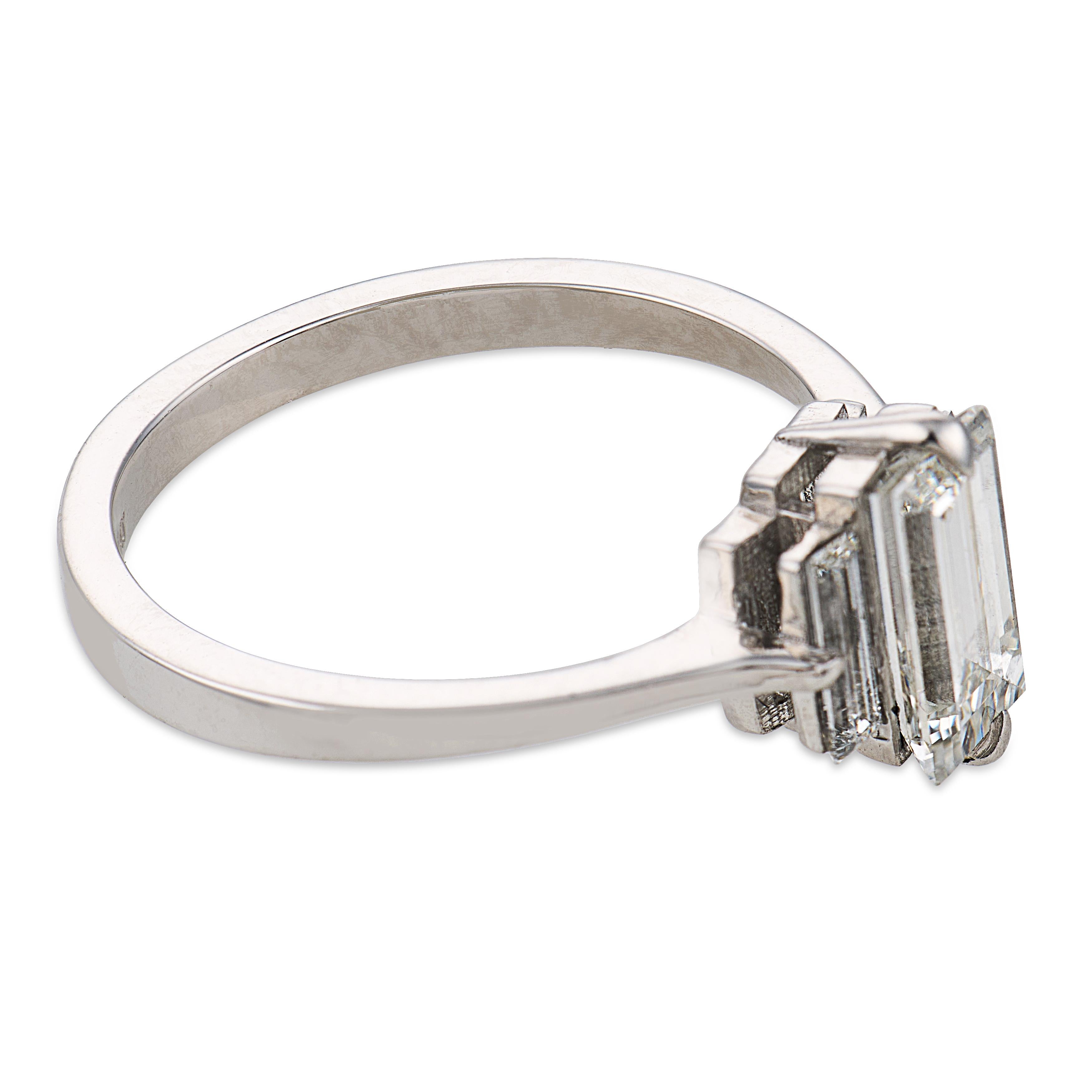 Mid Century GIA 1.00 carat diamond platinum three stone engagement ring